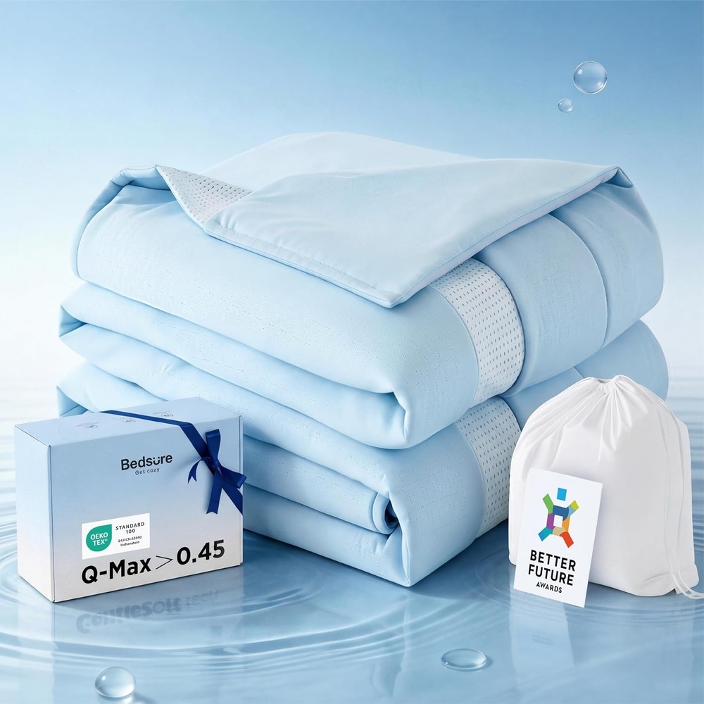 image:imageBedsure CoolOxy Cooling Comforter King Size 4X Breathable amp QMaxgt045 Summer Comforter Cooling Blankets for Hot Sleepers Bedding for Night Sweats Lightweight Duvet Grey 102x90 InchesBlue