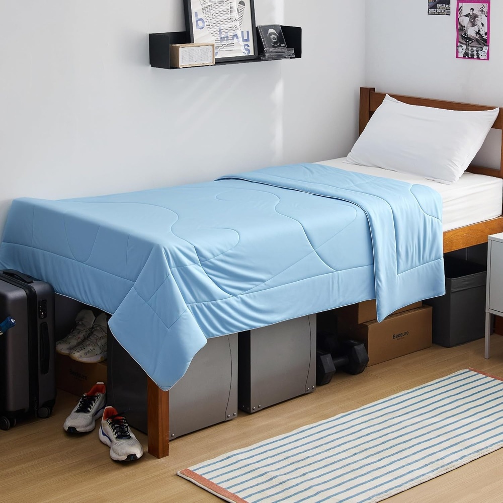 image:imageBedsure Cooling Comforter King Size GentleSoft Moisture Wicking Cooling Blanket for Hot Sleepers Breathable Lightweight Duvet Insert DualSided Summer Blanket White 102x90 InchesBlue