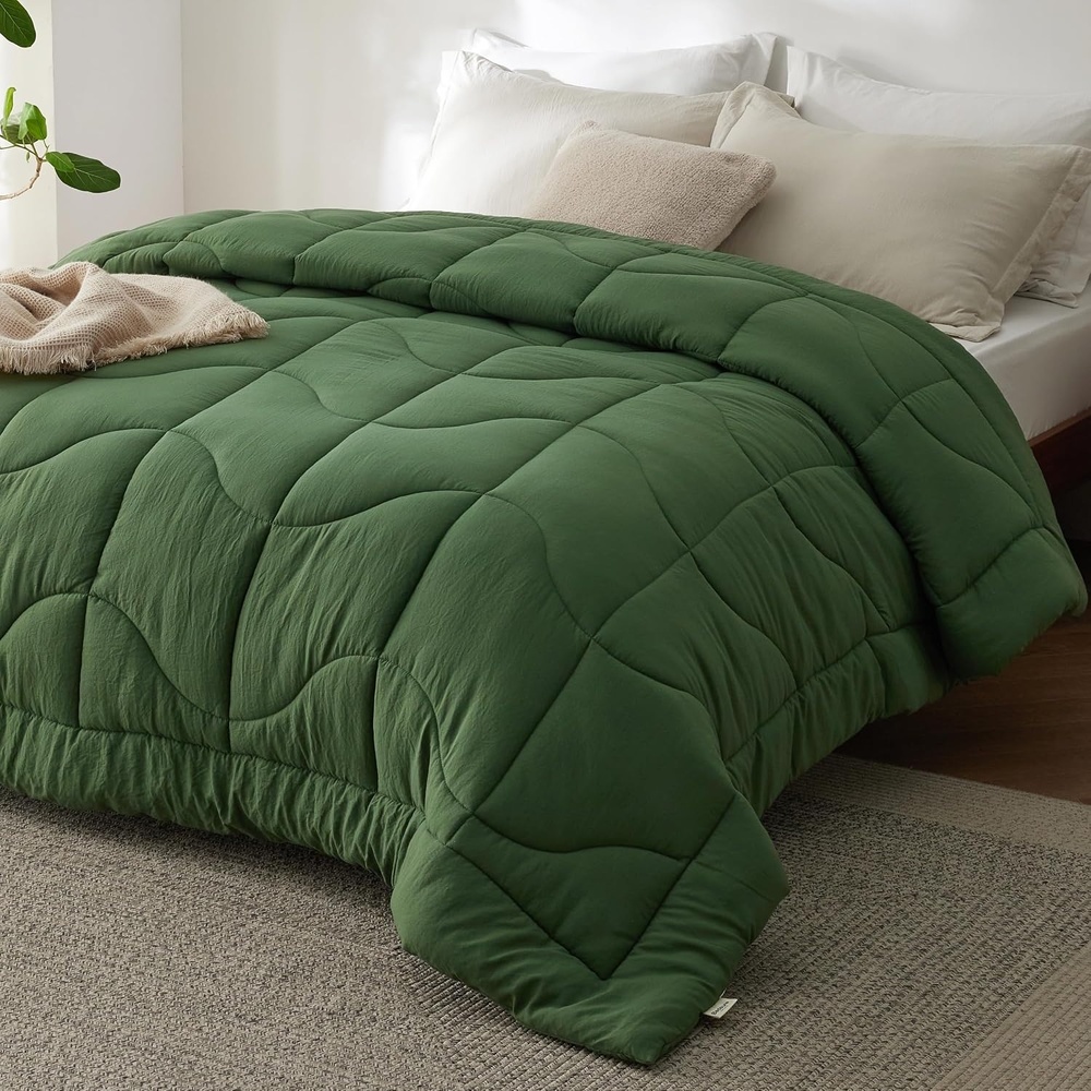 image:imageBedsure Queen Comforter Comforters Queen Size for All Season UltraSoft Down Alternative amp Prewashed Duvet Insert with 4 Tabs Machine Washable White 88x88 InchesOlive Green
