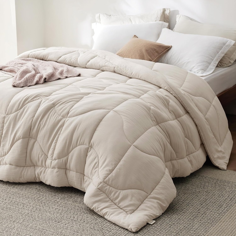 image:imageBedsure Queen Comforter Comforters Queen Size for All Season UltraSoft Down Alternative amp Prewashed Duvet Insert with 4 Tabs Machine Washable White 88x88 InchesLinen