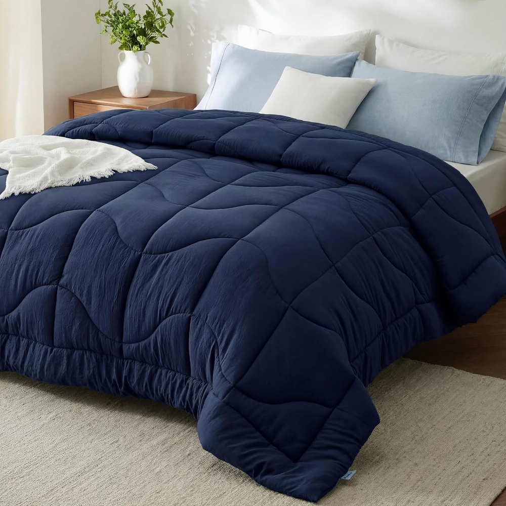 image:imageBedsure Queen Comforter Comforters Queen Size for All Season UltraSoft Down Alternative amp Prewashed Duvet Insert with 4 Tabs Machine Washable White 88x88 InchesNavy