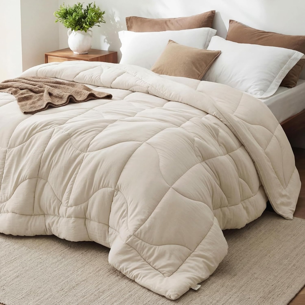 image:imageBedsure Queen Comforter Comforters Queen Size for All Season UltraSoft Down Alternative amp Prewashed Duvet Insert with 4 Tabs Machine Washable White 88x88 InchesCream