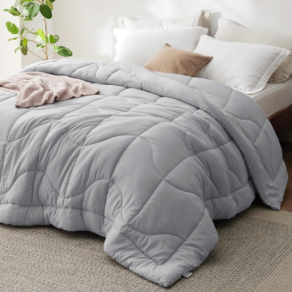 image:imageBedsure Queen Comforter Comforters Queen Size for All Season UltraSoft Down Alternative amp Prewashed Duvet Insert with 4 Tabs Machine Washable White 88x88 InchesLight Grey