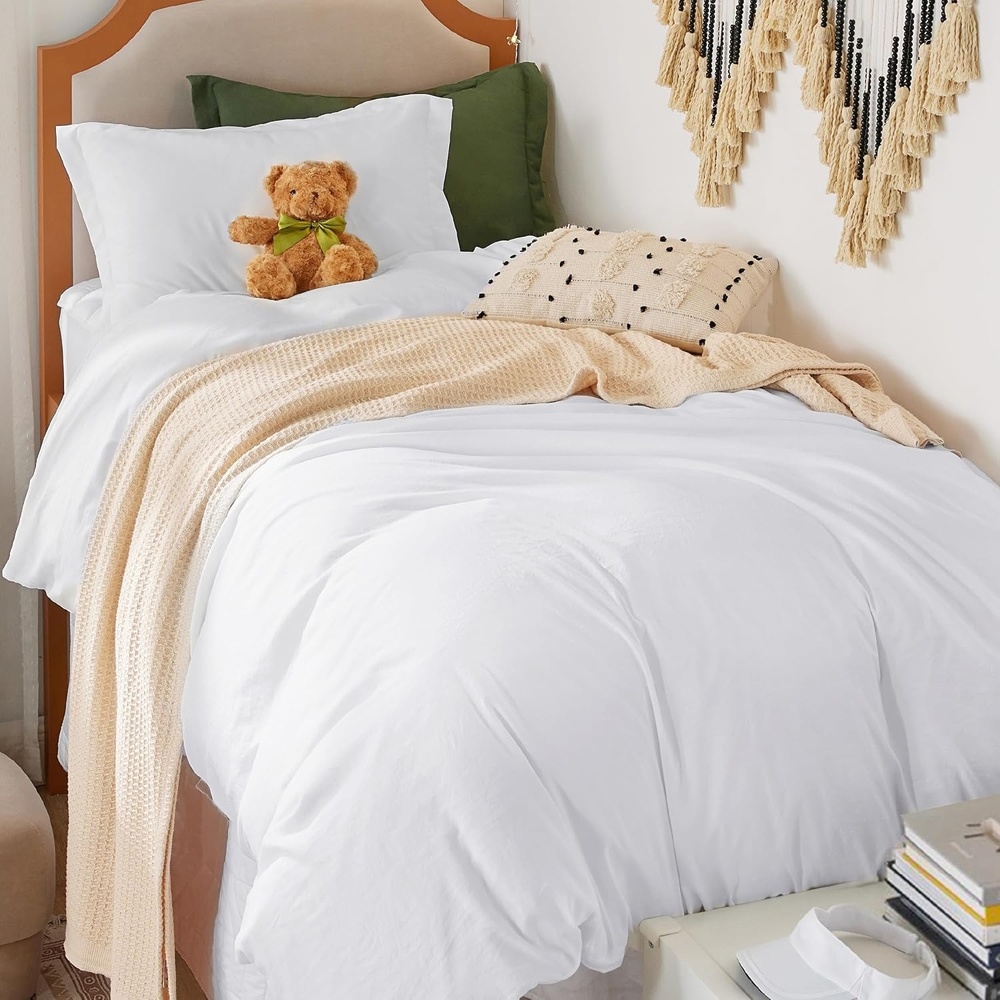image:imageBedsure White Duvet Cover Queen Size 3 Pieces Prewashed CottonLike Polyester Extra Soft Bedding Set Includes 1 Duvet Cover 90x90 Inches with Zipper Closure amp 2 Pillow Shams Comforter Not Included00 White No Comforter