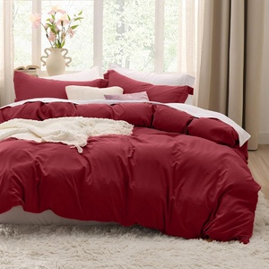 Bedsure White Duvet Cover Queen Size – 3 Pieces Prewashed Cotton-Like Polyester Extra Soft Bedding Set, Includes 1 Duvet Cover 90×90 Inches with Zipper Closure & 2 Pillow Shams, Comforter Not Included(22 – Red (No Comforter))