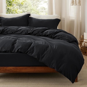 Bedsure White Duvet Cover Queen Size – 3 Pieces Prewashed Cotton-Like Polyester Extra Soft Bedding Set, Includes 1 Duvet Cover 90×90 Inches with Zipper Closure & 2 Pillow Shams, Comforter Not Included(07 – Black (No Comforter))