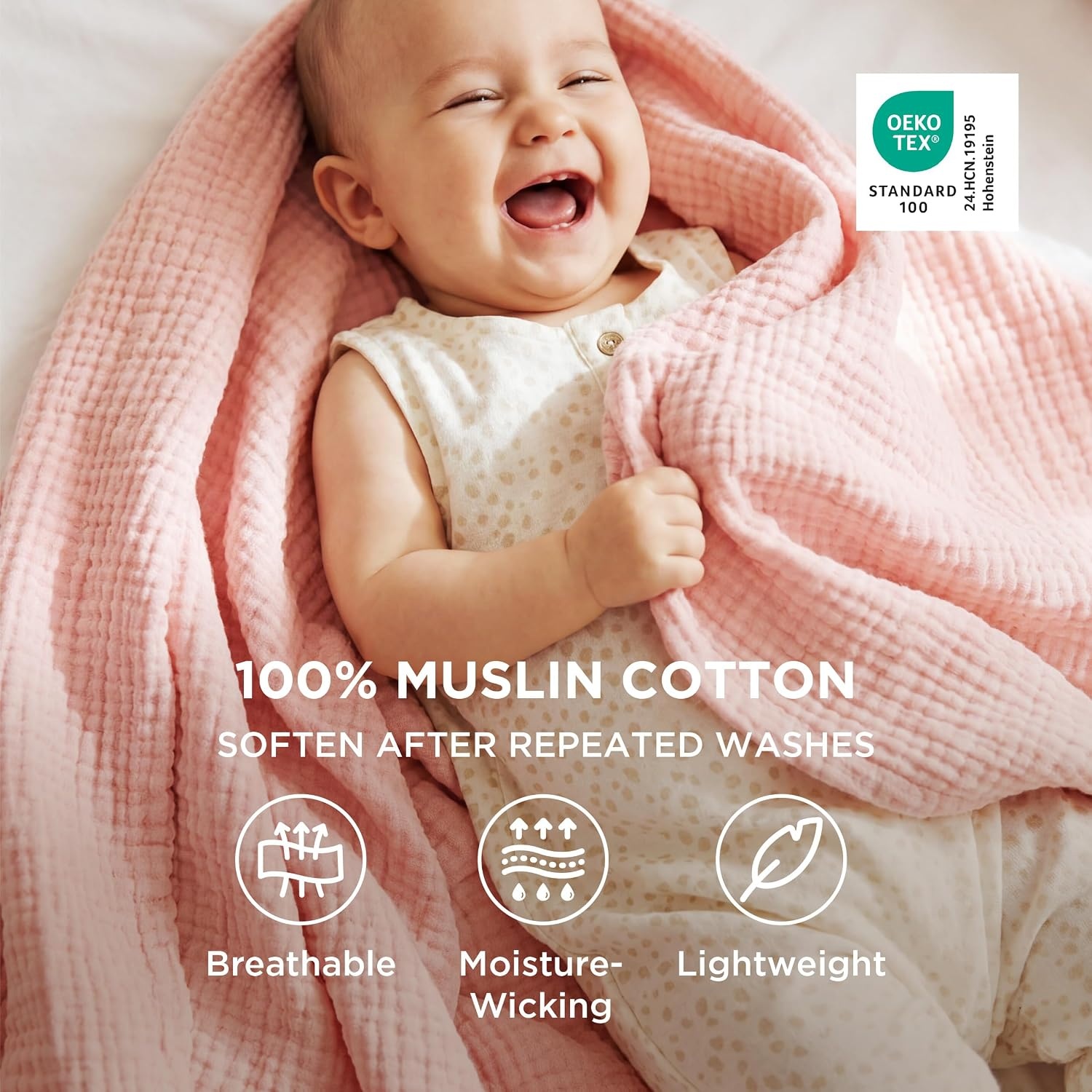 image:imageBedsure 100 Cotton Muslin Blanket Twin XL for Bed 4Layer Breathable and Lightweight Soft Gauze Muslin Blankets for Adults PureWoven Thin Summer Blanket for College Dorm Linen Beige 66x90 Inches05 Pink