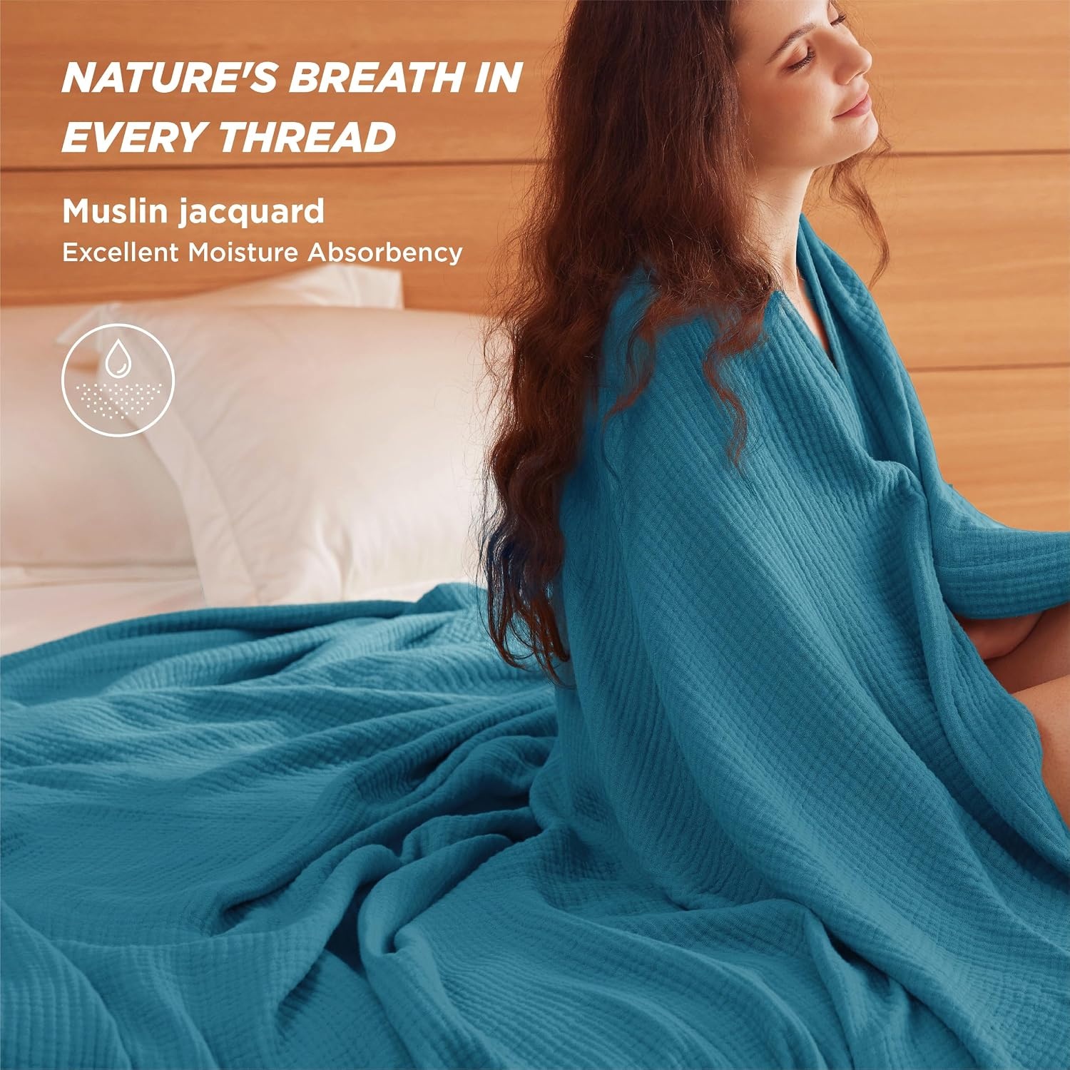 image:imageBedsure 100 Cotton Muslin Blanket Twin XL for Bed 4Layer Breathable and Lightweight Soft Gauze Muslin Blankets for Adults PureWoven Thin Summer Blanket for College Dorm Linen Beige 66x90 Inches01 Teal