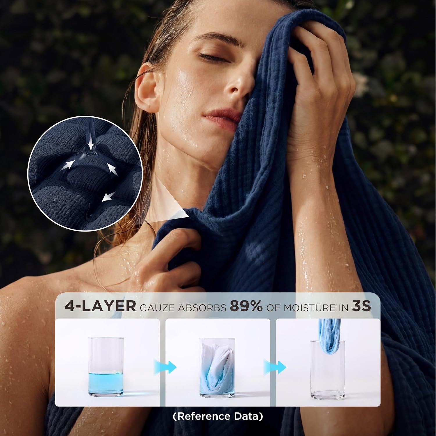 image:imageBedsure 100 Cotton Muslin Blanket Twin XL for Bed 4Layer Breathable and Lightweight Soft Gauze Muslin Blankets for Adults PureWoven Thin Summer Blanket for College Dorm Linen Beige 66x90 Inches08 Navy Blue