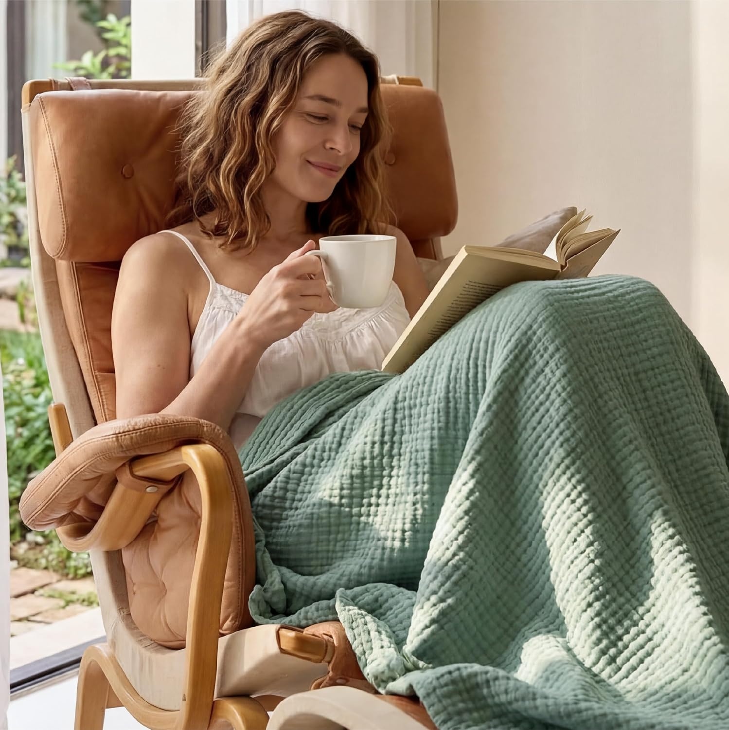 image:imageBedsure 100 Cotton Muslin Blanket Twin XL for Bed 4Layer Breathable and Lightweight Soft Gauze Muslin Blankets for Adults PureWoven Thin Summer Blanket for College Dorm Linen Beige 66x90 Inches03 Sage Green