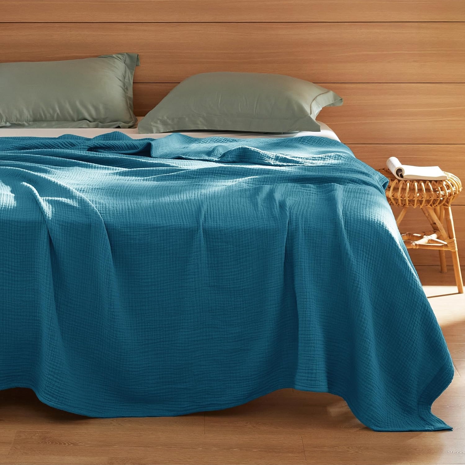image:imageBedsure 100 Cotton Muslin Blanket Twin XL for Bed 4Layer Breathable and Lightweight Soft Gauze Muslin Blankets for Adults PureWoven Thin Summer Blanket for College Dorm Linen Beige 66x90 Inches01 Teal