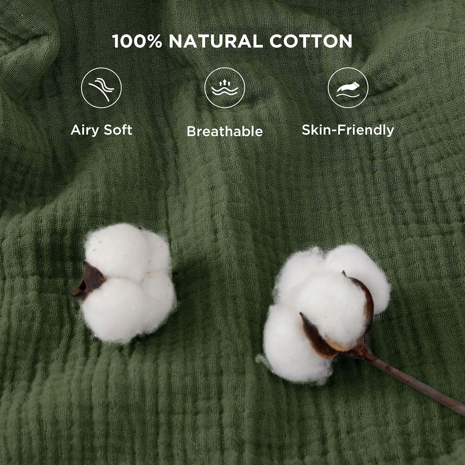 image:imageBedsure 100 Cotton Muslin Blanket Twin XL for Bed 4Layer Breathable and Lightweight Soft Gauze Muslin Blankets for Adults PureWoven Thin Summer Blanket for College Dorm Linen Beige 66x90 Inches01 Olive Green