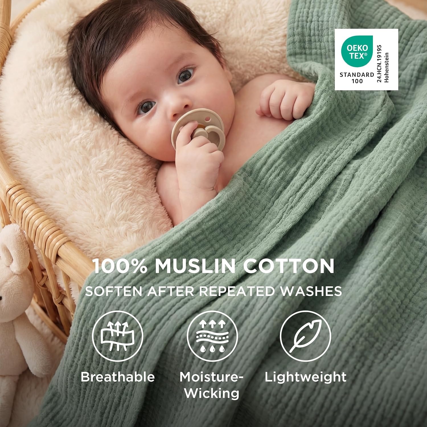 image:imageBedsure 100 Cotton Muslin Blanket Twin XL for Bed 4Layer Breathable and Lightweight Soft Gauze Muslin Blankets for Adults PureWoven Thin Summer Blanket for College Dorm Linen Beige 66x90 Inches03 Sage Green