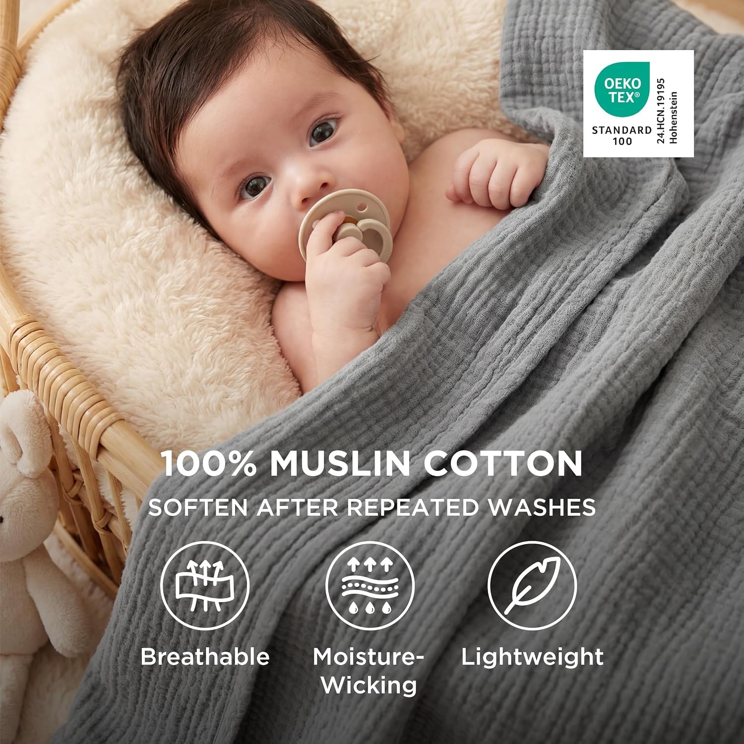 image:imageBedsure 100 Cotton Muslin Blanket Twin XL for Bed 4Layer Breathable and Lightweight Soft Gauze Muslin Blankets for Adults PureWoven Thin Summer Blanket for College Dorm Linen Beige 66x90 Inches02 Grey