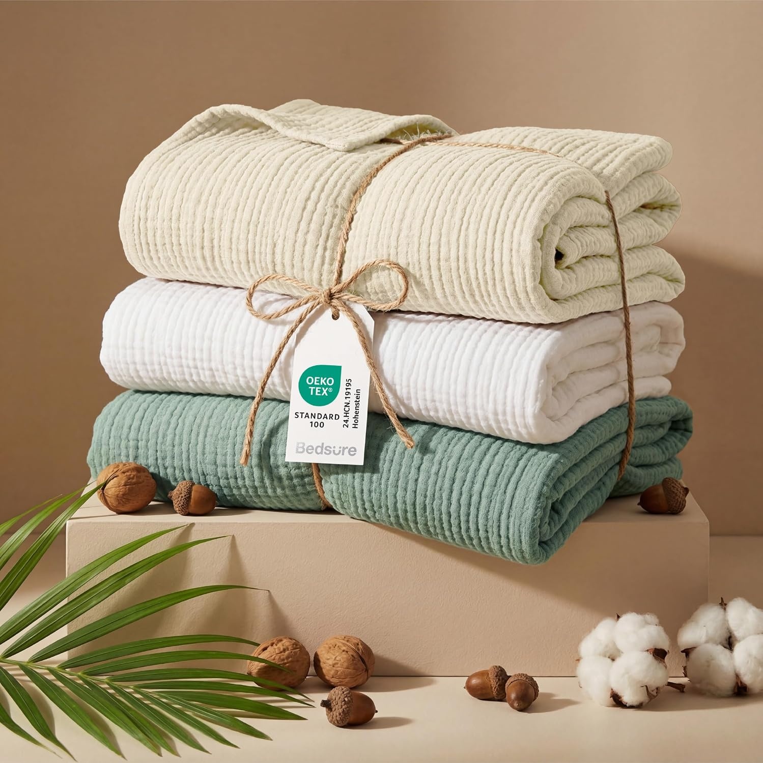 image:imageBedsure 100 Cotton Muslin Blanket Twin XL for Bed 4Layer Breathable and Lightweight Soft Gauze Muslin Blankets for Adults PureWoven Thin Summer Blanket for College Dorm Linen Beige 66x90 Inches02 Grey