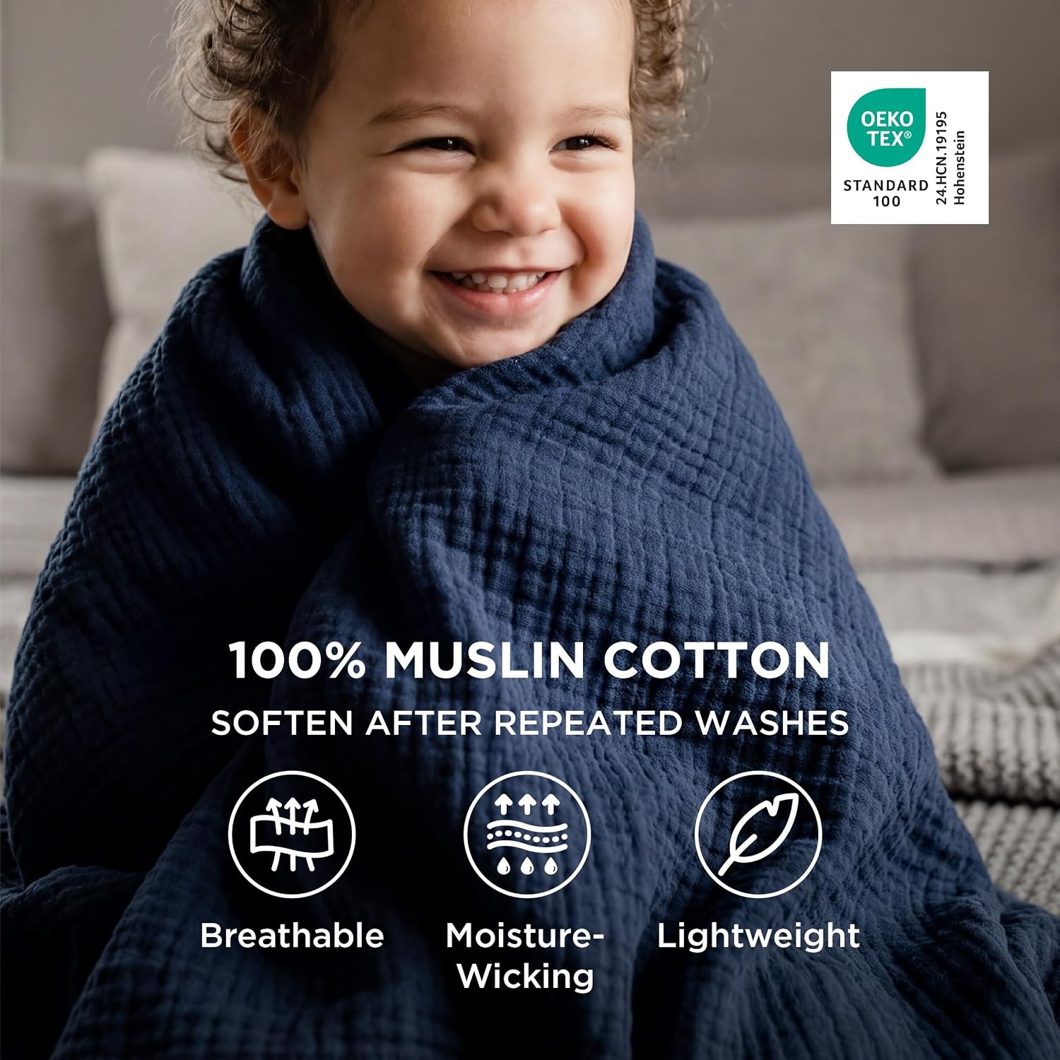 image:imageBedsure 100 Cotton Muslin Blanket Twin XL for Bed 4Layer Breathable and Lightweight Soft Gauze Muslin Blankets for Adults PureWoven Thin Summer Blanket for College Dorm Linen Beige 66x90 Inches08 Navy Blue