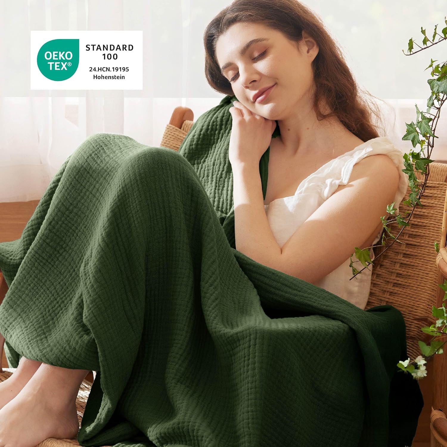 image:imageBedsure 100 Cotton Muslin Blanket Twin XL for Bed 4Layer Breathable and Lightweight Soft Gauze Muslin Blankets for Adults PureWoven Thin Summer Blanket for College Dorm Linen Beige 66x90 Inches01 Olive Green