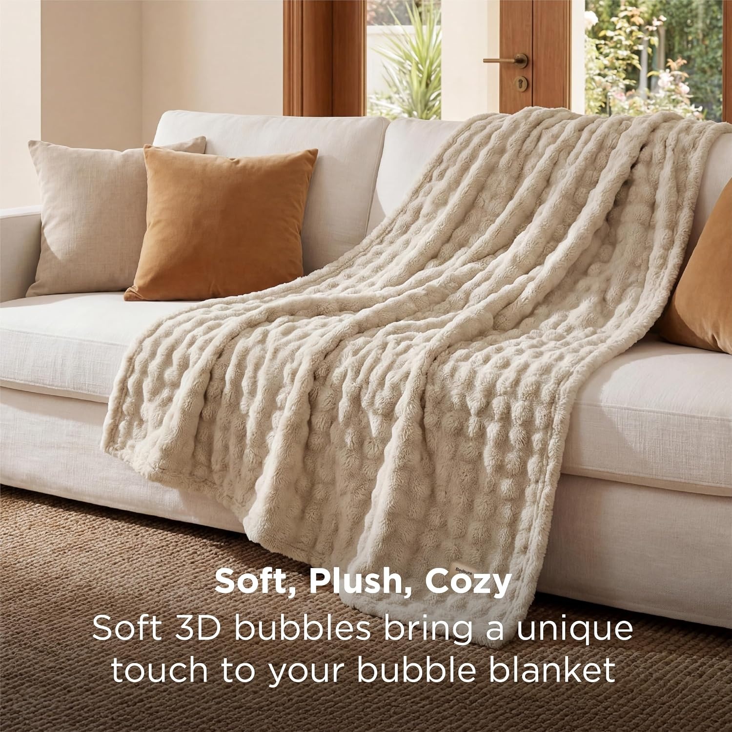 image:imageBedsure 3D Fleece Bubble Blankets for Couch Cute Pink Throw Blanket for Sofa Bedroom Decor Luxury Soft Cozy Pink Birthday Gifts for Women Girls Lightweight Light Pink 506004 Beige