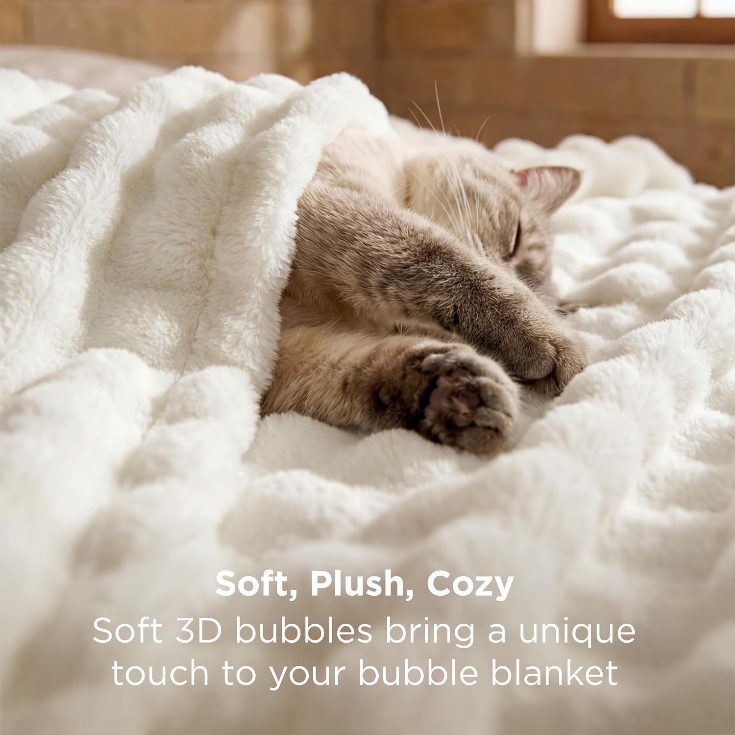 image:imageBedsure 3D Fleece Bubble Blankets for Couch Cute Pink Throw Blanket for Sofa Bedroom Decor Luxury Soft Cozy Pink Birthday Gifts for Women Girls Lightweight Light Pink 506001 Off White