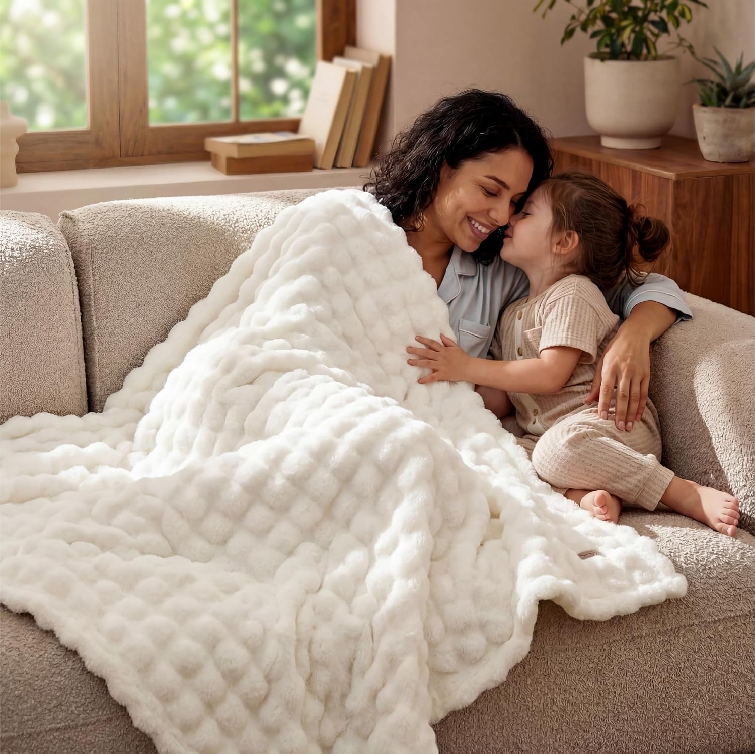image:imageBedsure 3D Fleece Bubble Blankets for Couch Cute Pink Throw Blanket for Sofa Bedroom Decor Luxury Soft Cozy Pink Birthday Gifts for Women Girls Lightweight Light Pink 506001 Off White