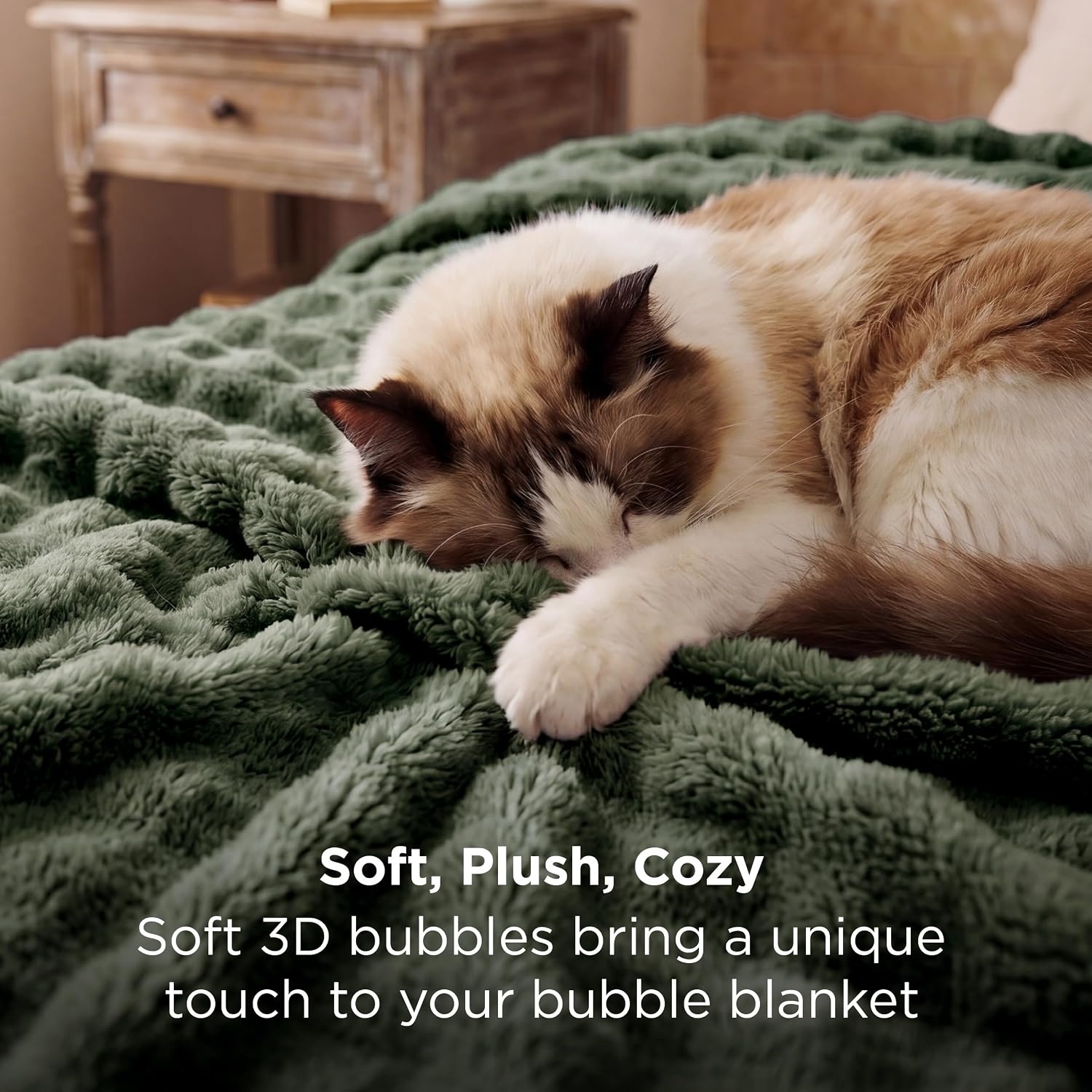 image:imageBedsure 3D Fleece Bubble Blankets for Couch Cute Pink Throw Blanket for Sofa Bedroom Decor Luxury Soft Cozy Pink Birthday Gifts for Women Girls Lightweight Light Pink 5060Olive Green