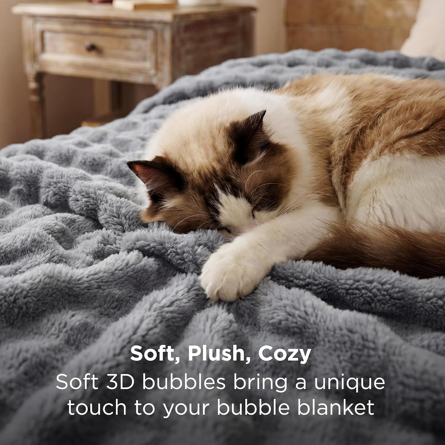 image:imageBedsure 3D Fleece Bubble Blankets for Couch Cute Pink Throw Blanket for Sofa Bedroom Decor Luxury Soft Cozy Pink Birthday Gifts for Women Girls Lightweight Light Pink 506007 Grey