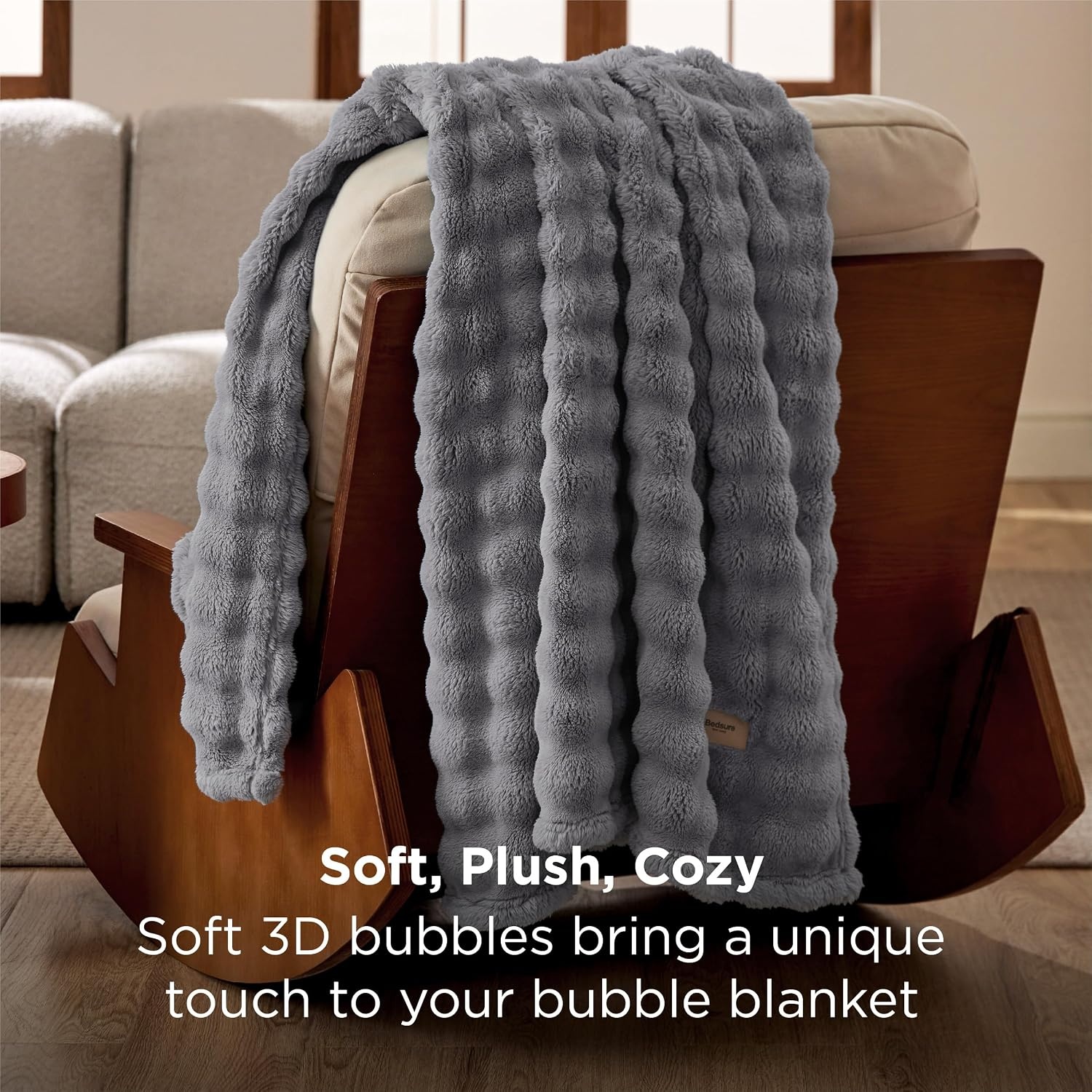 image:imageBedsure 3D Fleece Bubble Blankets for Couch Cute Pink Throw Blanket for Sofa Bedroom Decor Luxury Soft Cozy Pink Birthday Gifts for Women Girls Lightweight Light Pink 506007 Grey