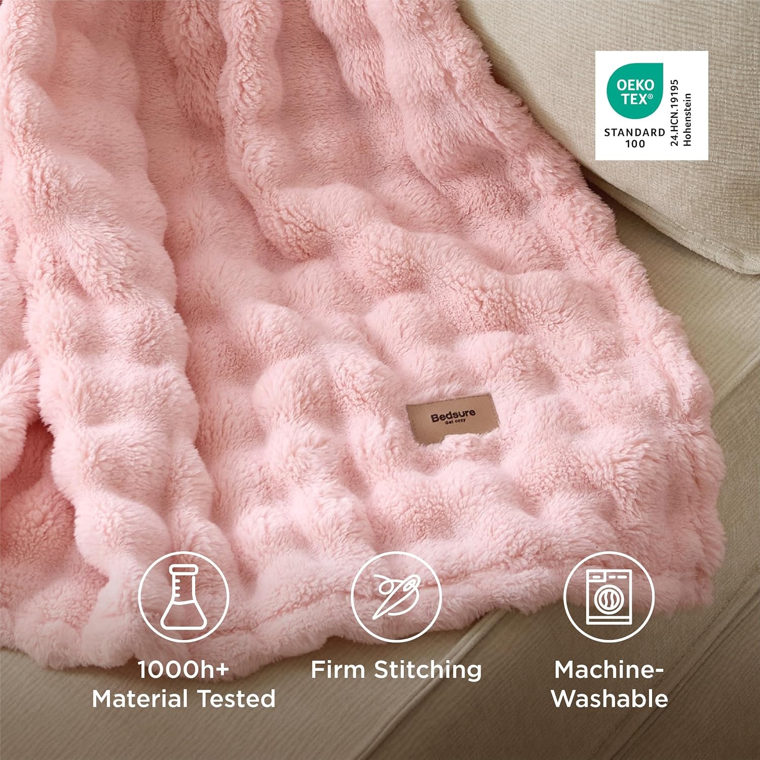 image:imageBedsure 3D Fleece Bubble Blankets for Couch Cute Pink Throw Blanket for Sofa Bedroom Decor Luxury Soft Cozy Pink Birthday Gifts for Women Girls Lightweight Light Pink 5060Pink