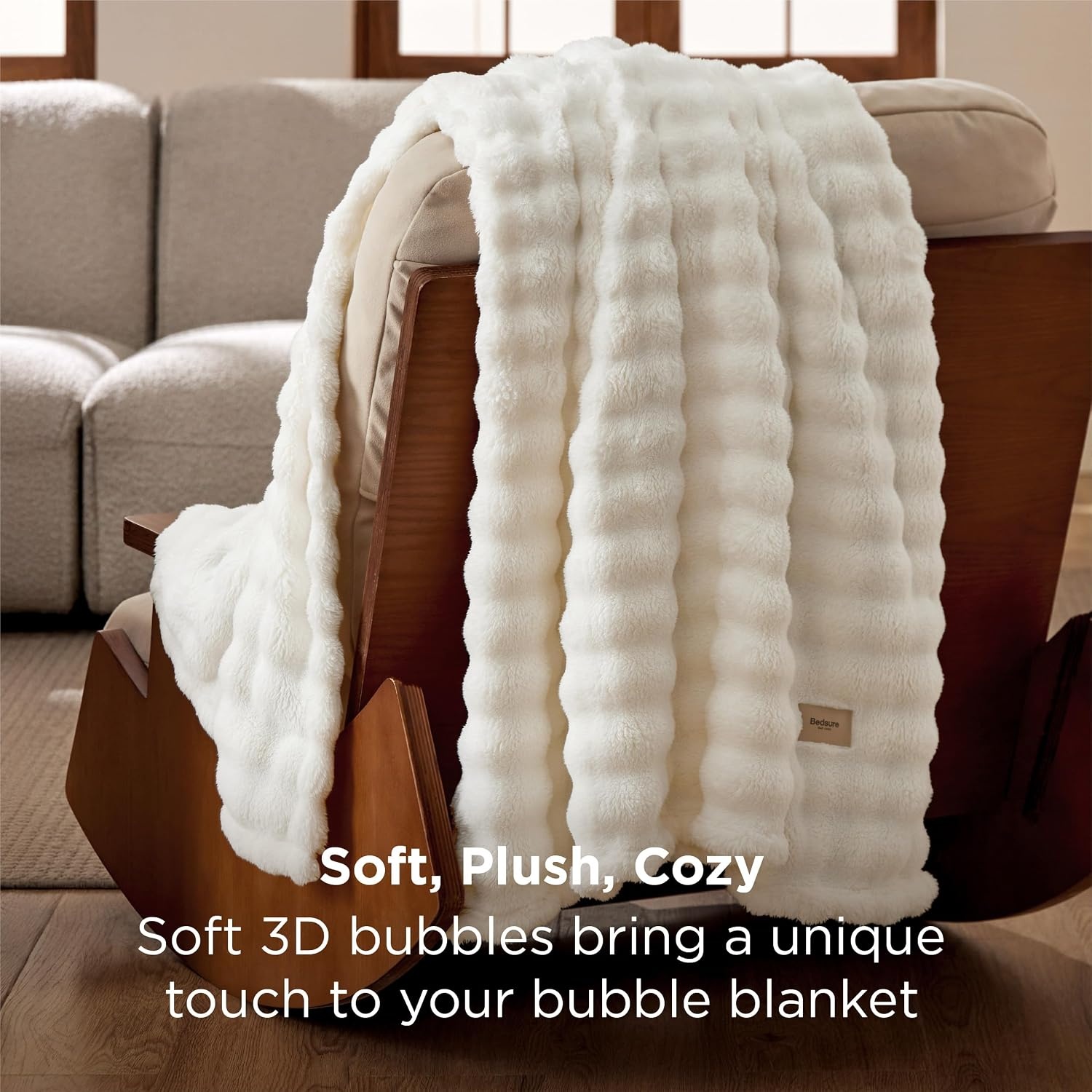 image:imageBedsure 3D Fleece Bubble Blankets for Couch Cute Pink Throw Blanket for Sofa Bedroom Decor Luxury Soft Cozy Pink Birthday Gifts for Women Girls Lightweight Light Pink 506001 Off White