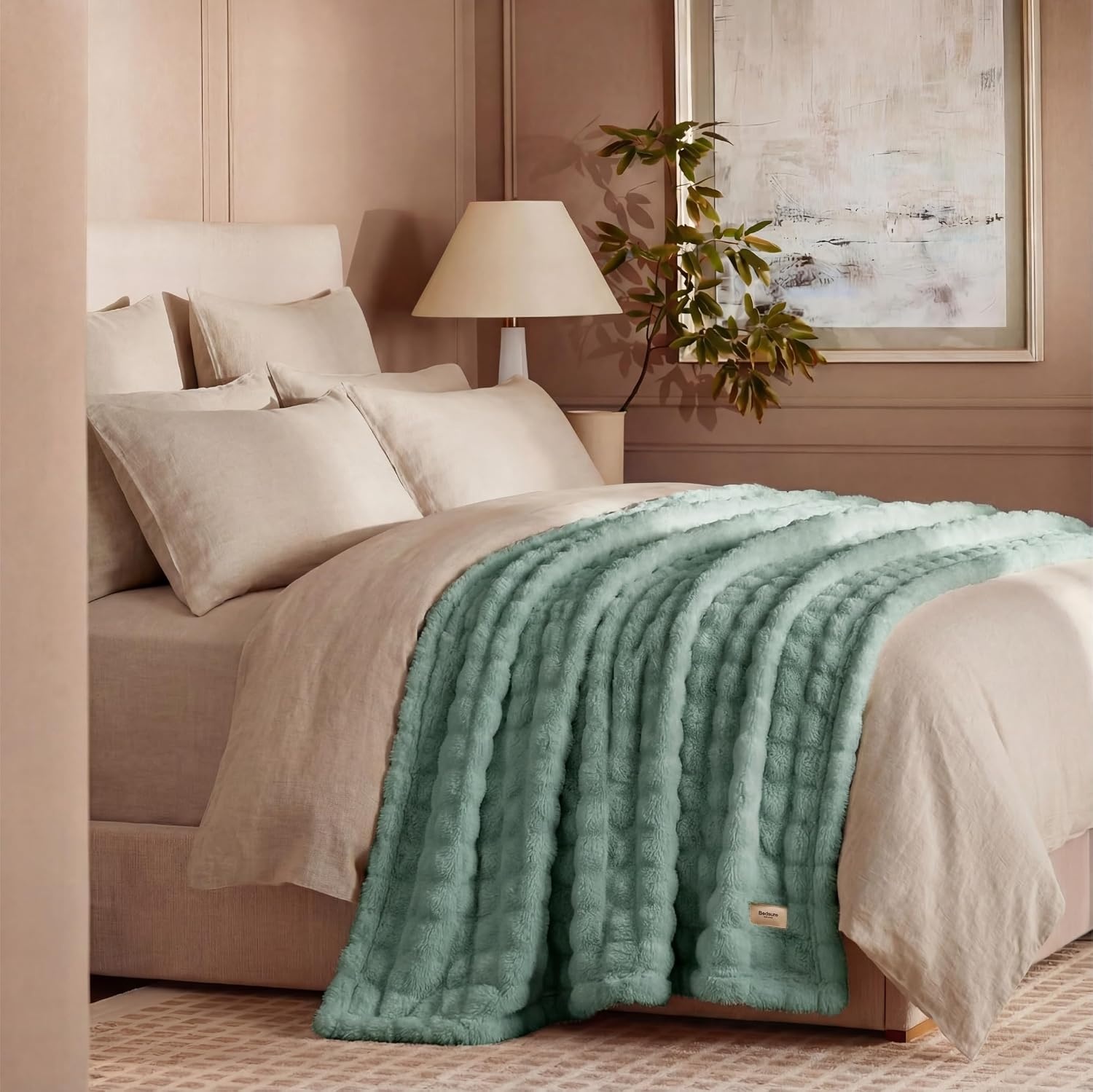 image:imageBedsure 3D Fleece Bubble Blankets for Couch Cute Pink Throw Blanket for Sofa Bedroom Decor Luxury Soft Cozy Pink Birthday Gifts for Women Girls Lightweight Light Pink 506005 Sage Green