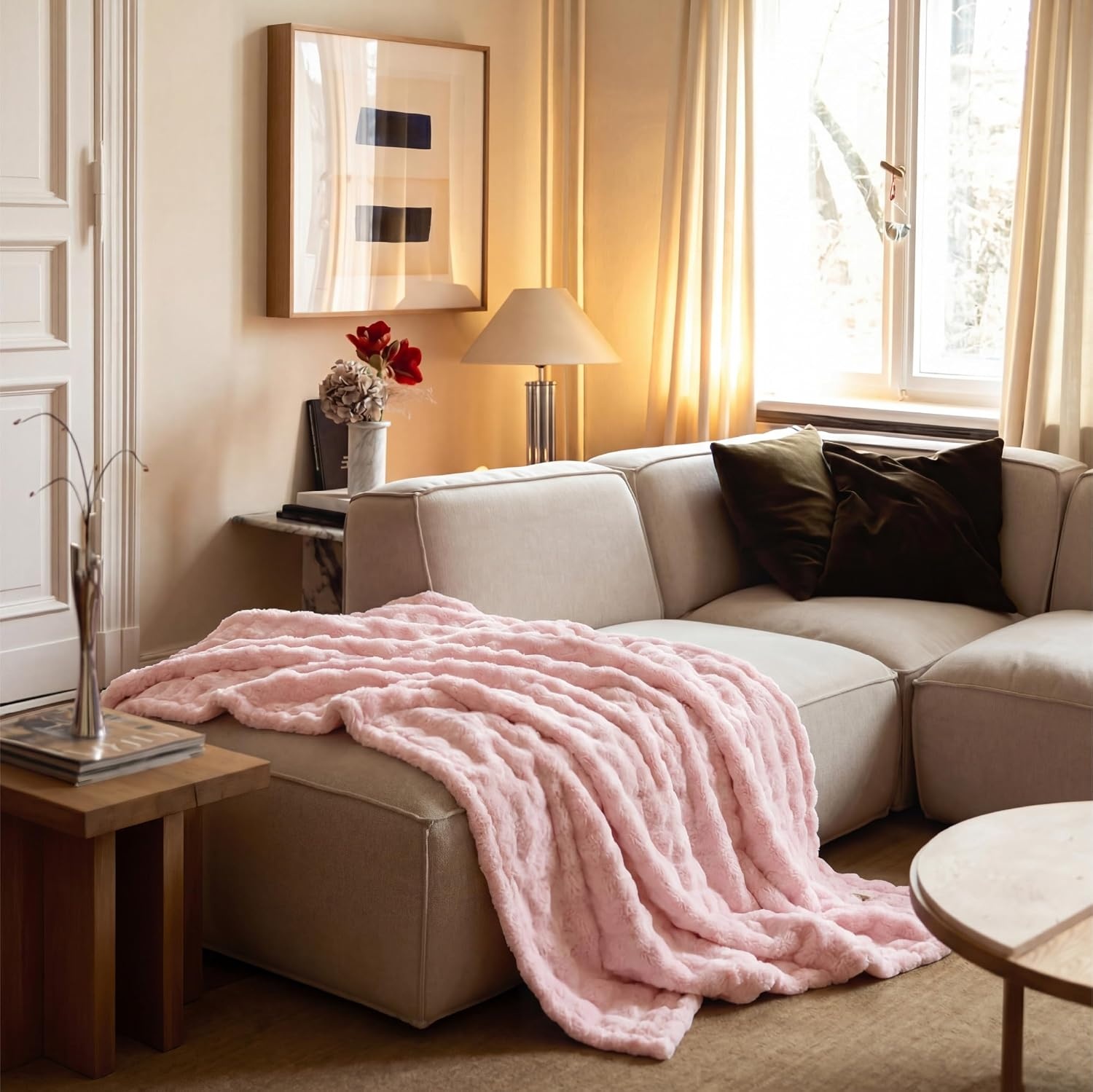 image:imageBedsure 3D Fleece Bubble Blankets for Couch Cute Pink Throw Blanket for Sofa Bedroom Decor Luxury Soft Cozy Pink Birthday Gifts for Women Girls Lightweight Light Pink 5060Pink
