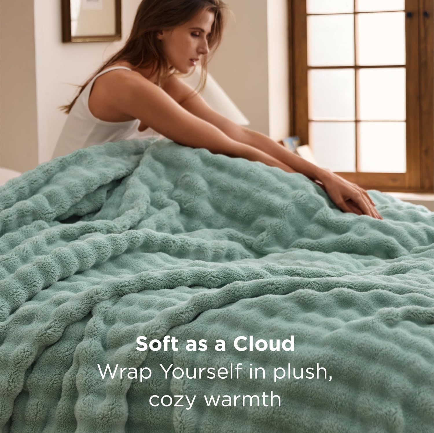 image:imageBedsure 3D Fleece Bubble Blankets for Couch Cute Pink Throw Blanket for Sofa Bedroom Decor Luxury Soft Cozy Pink Birthday Gifts for Women Girls Lightweight Light Pink 506005 Sage Green