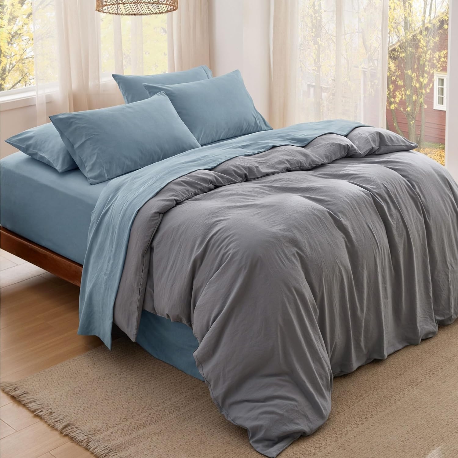 image:imageBedsure Deep Pocket Queen Sheets 6 Piece Prewashed UltraSoft 18inch Extra Deep Pocket Breathable Secure Fit Hotel Luxury Bedding Dual Side Pockets Fade Resistant For Air MattressDusty Blue