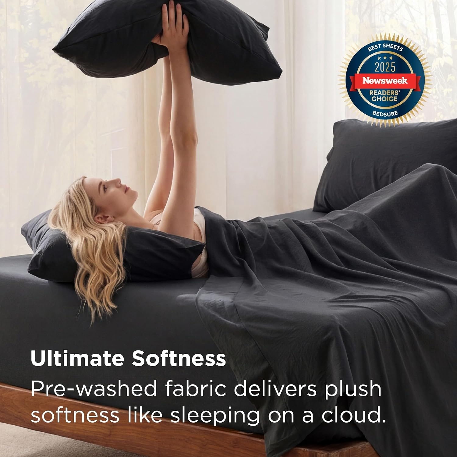 image:imageBedsure Deep Pocket Queen Sheets 6 Piece Prewashed UltraSoft 18inch Extra Deep Pocket Breathable Secure Fit Hotel Luxury Bedding Dual Side Pockets Fade Resistant For Air MattressBlack