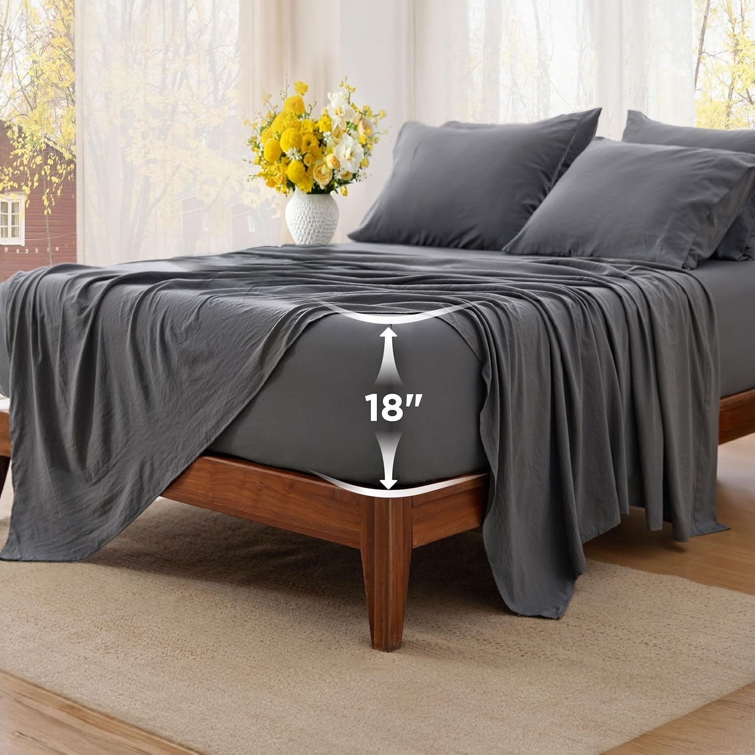 image:imageBedsure Deep Pocket Queen Sheets 6 Piece Prewashed UltraSoft 18inch Extra Deep Pocket Breathable Secure Fit Hotel Luxury Bedding Dual Side Pockets Fade Resistant For Air MattressGrey