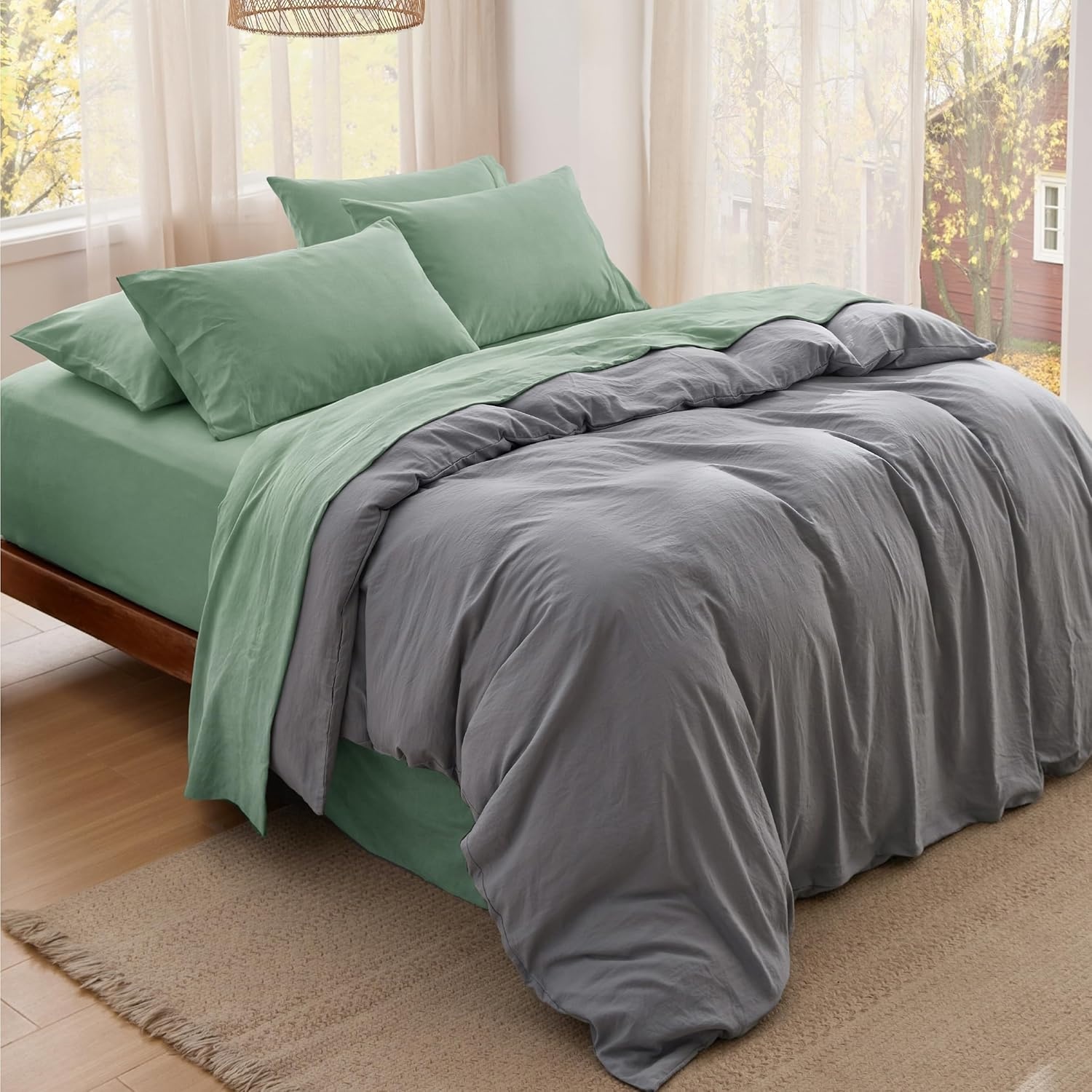 image:imageBedsure Deep Pocket Queen Sheets 6 Piece Prewashed UltraSoft 18inch Extra Deep Pocket Breathable Secure Fit Hotel Luxury Bedding Dual Side Pockets Fade Resistant For Air MattressSage Green
