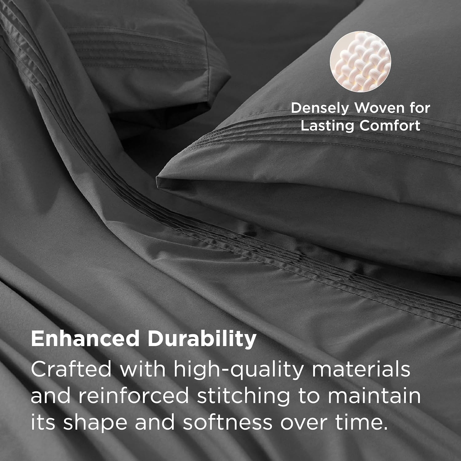 image:imageBedsure Deep Pocket Queen Sheets Set Fits Mattresses Up to 21 Inches Thick 4 Piece GentleSoft Bed Sheets Moisture Wicking Soft amp Cooling Bedsheet amp Pillowcases Easy amp Secure Fit Linen03 Dark Grey
