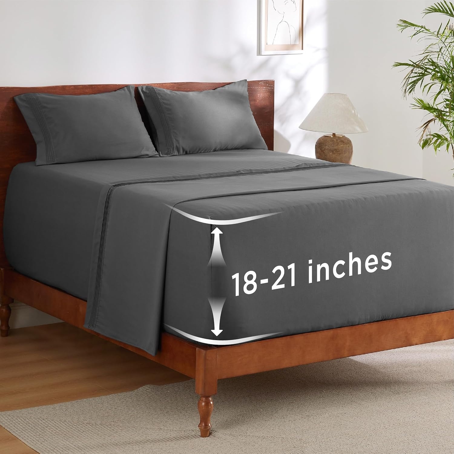image:imageBedsure Deep Pocket Queen Sheets Set Fits Mattresses Up to 21 Inches Thick 4 Piece GentleSoft Bed Sheets Moisture Wicking Soft amp Cooling Bedsheet amp Pillowcases Easy amp Secure Fit Linen03 Dark Grey