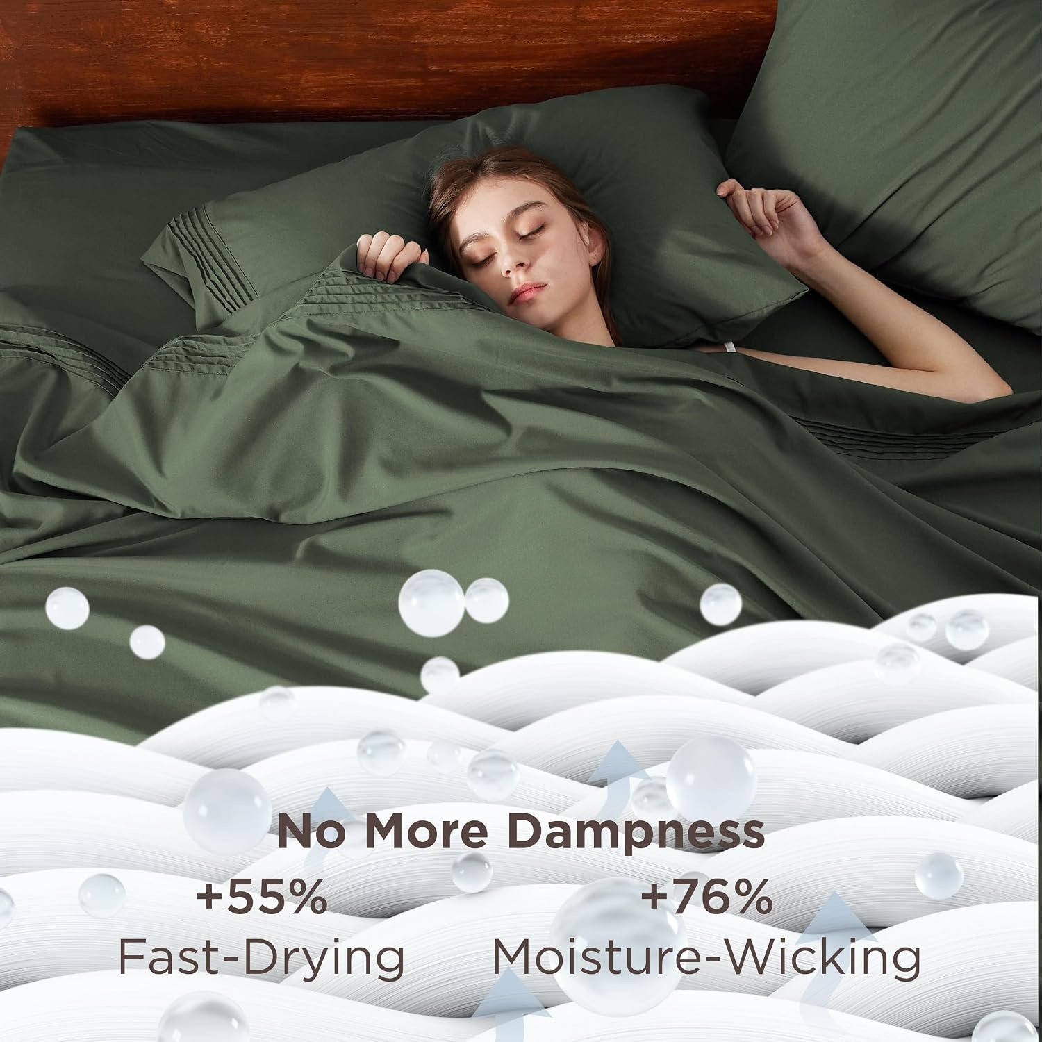 image:imageBedsure Deep Pocket Queen Sheets Set Fits Mattresses Up to 21 Inches Thick 4 Piece GentleSoft Bed Sheets Moisture Wicking Soft amp Cooling Bedsheet amp Pillowcases Easy amp Secure Fit LinenOlive Green