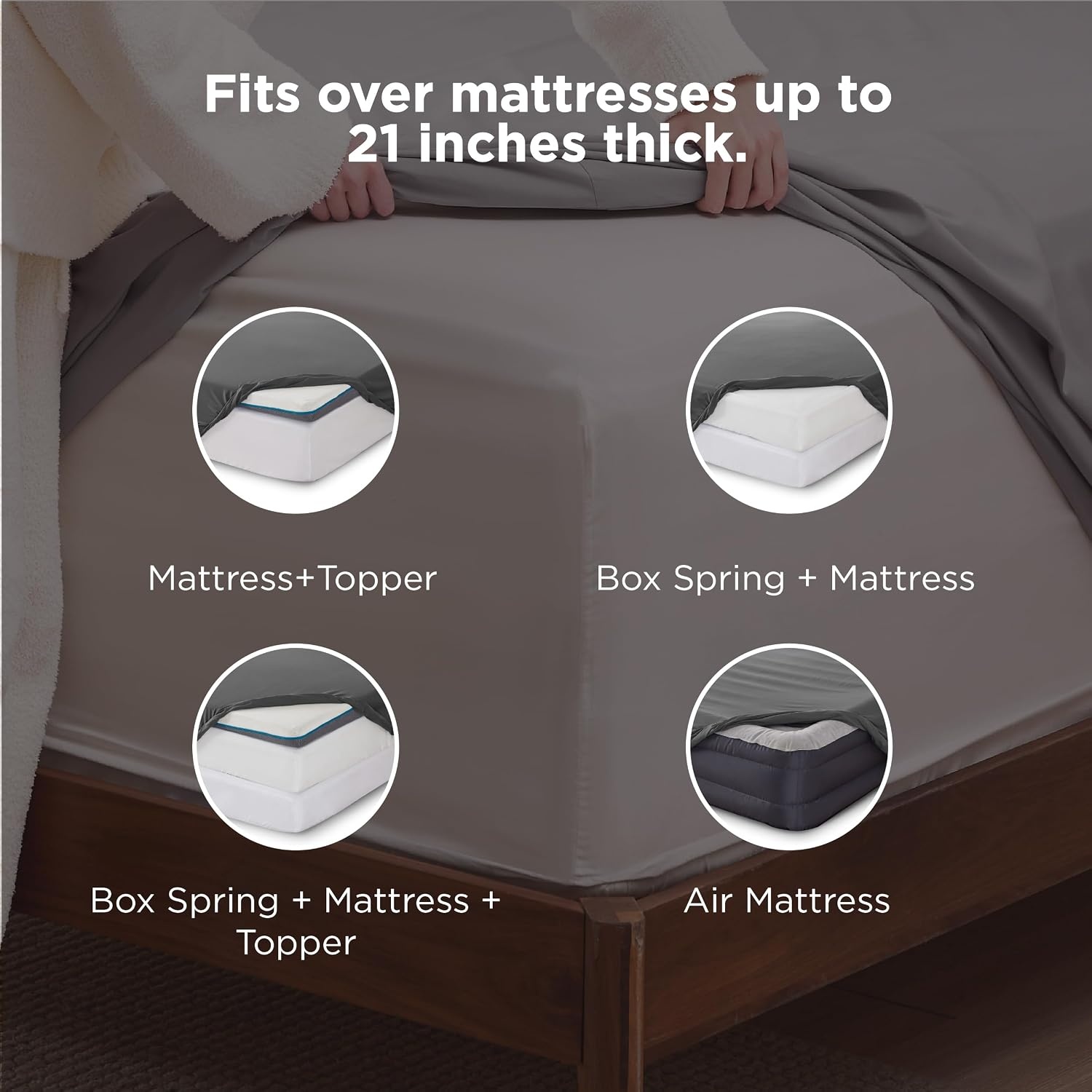 image:imageBedsure Deep Pocket Queen Sheets Set Fits Mattresses Up to 21 Inches Thick 4 Piece GentleSoft Bed Sheets Moisture Wicking Soft amp Cooling Bedsheet amp Pillowcases Easy amp Secure Fit Linen03 Dark Grey
