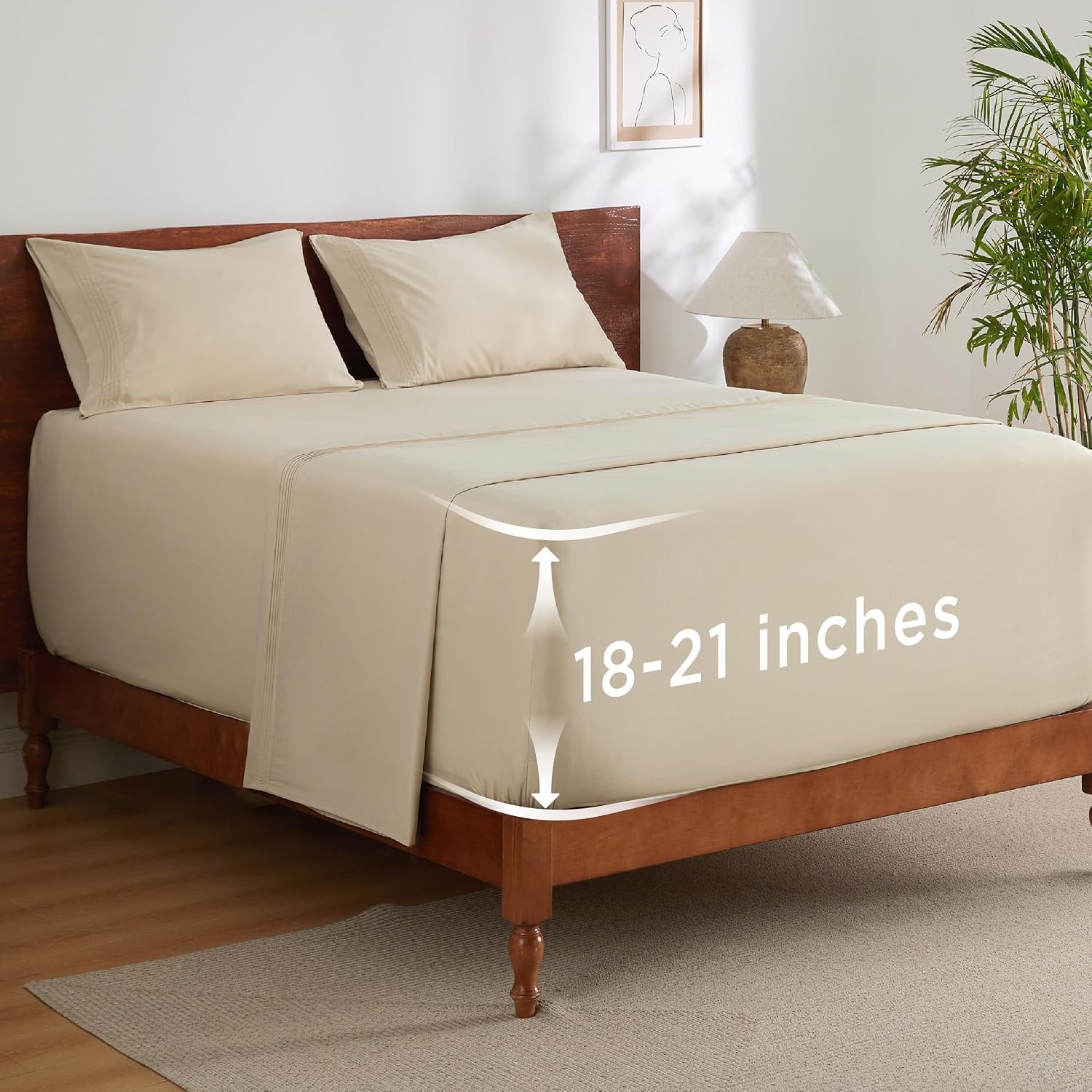 image:imageBedsure Deep Pocket Queen Sheets Set Fits Mattresses Up to 21 Inches Thick 4 Piece GentleSoft Bed Sheets Moisture Wicking Soft amp Cooling Bedsheet amp Pillowcases Easy amp Secure Fit Linen04 Beige