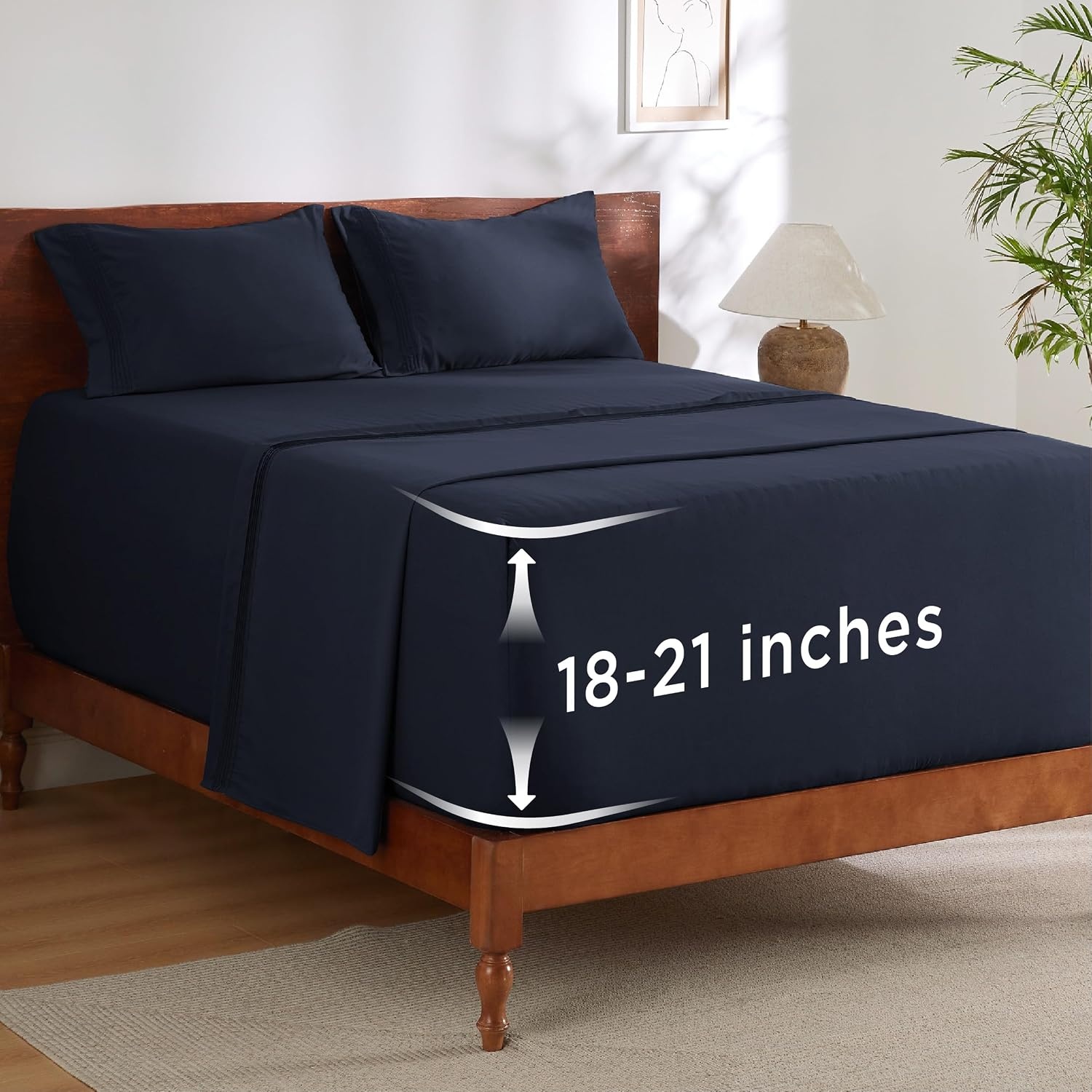 image:imageBedsure Deep Pocket Queen Sheets Set Fits Mattresses Up to 21 Inches Thick 4 Piece GentleSoft Bed Sheets Moisture Wicking Soft amp Cooling Bedsheet amp Pillowcases Easy amp Secure Fit Linen09 Navy