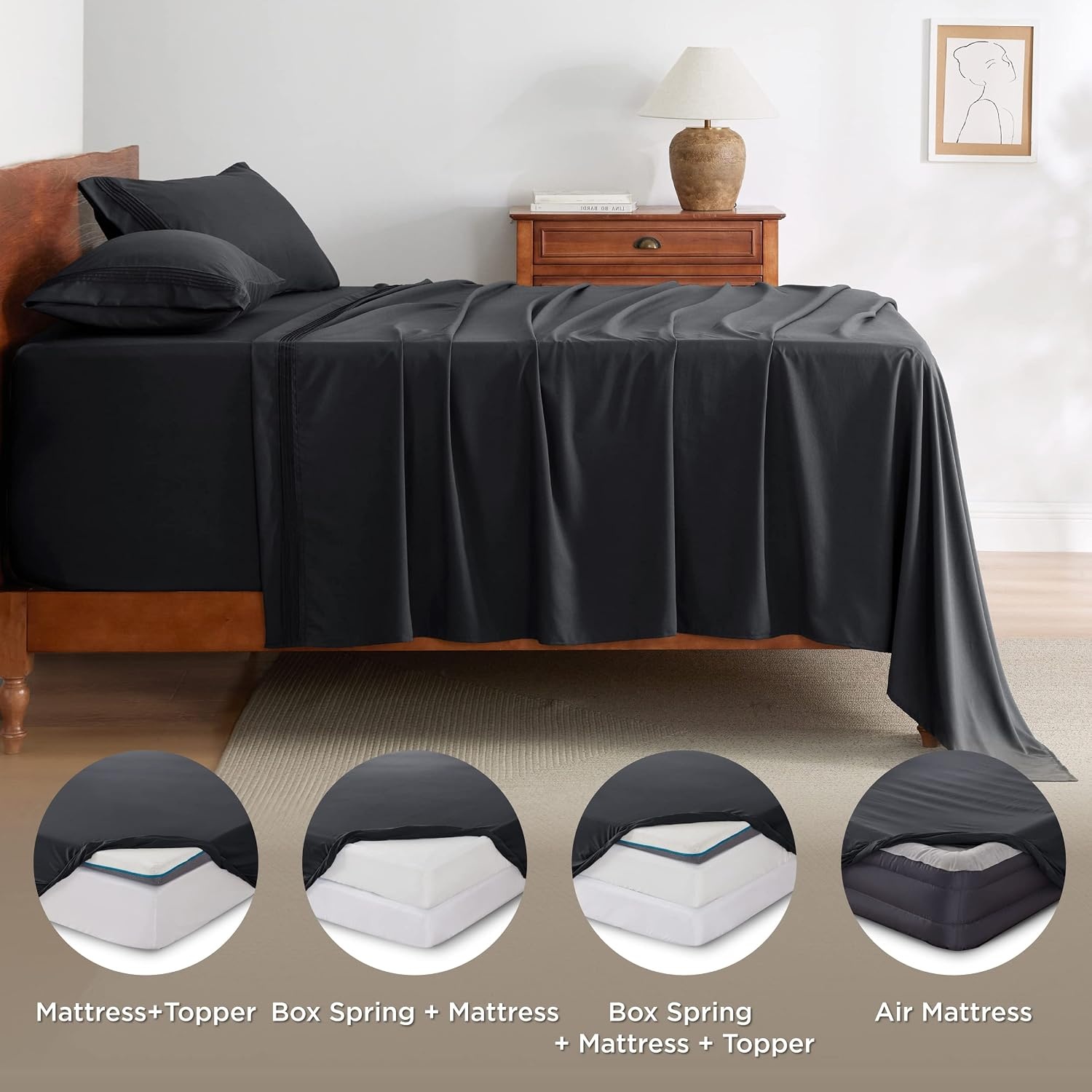 image:imageBedsure Deep Pocket Queen Sheets Set Fits Mattresses Up to 21 Inches Thick 4 Piece GentleSoft Bed Sheets Moisture Wicking Soft amp Cooling Bedsheet amp Pillowcases Easy amp Secure Fit Linen07 Black