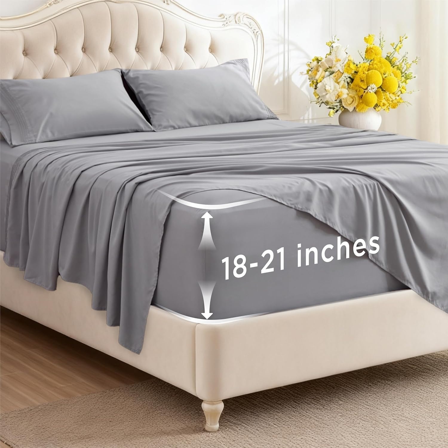 image:imageBedsure Deep Pocket Queen Sheets Set Fits Mattresses Up to 21 Inches Thick 4 Piece GentleSoft Bed Sheets Moisture Wicking Soft amp Cooling Bedsheet amp Pillowcases Easy amp Secure Fit Linen01 Light Grey
