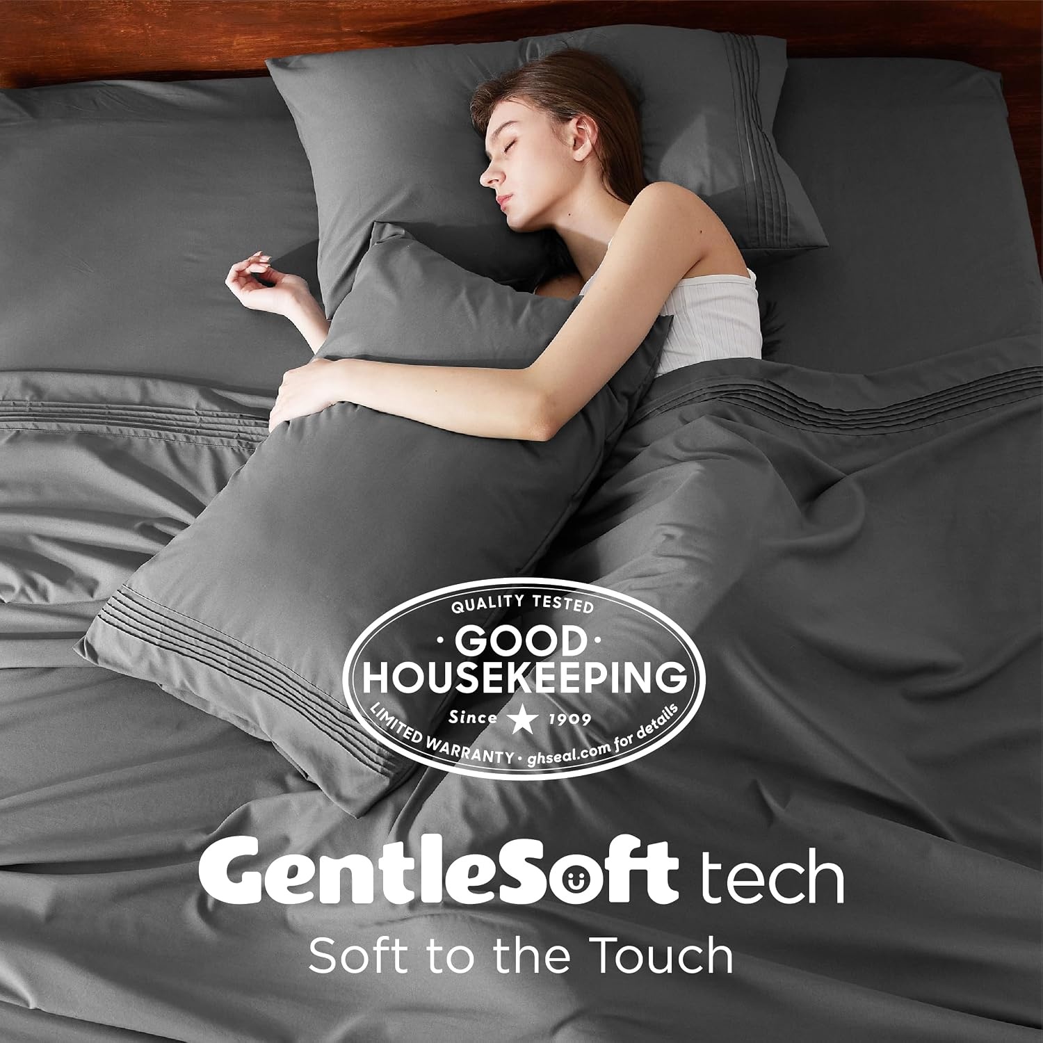 image:imageBedsure Deep Pocket Queen Sheets Set Fits Mattresses Up to 21 Inches Thick 4 Piece GentleSoft Bed Sheets Moisture Wicking Soft amp Cooling Bedsheet amp Pillowcases Easy amp Secure Fit Linen03 Dark Grey