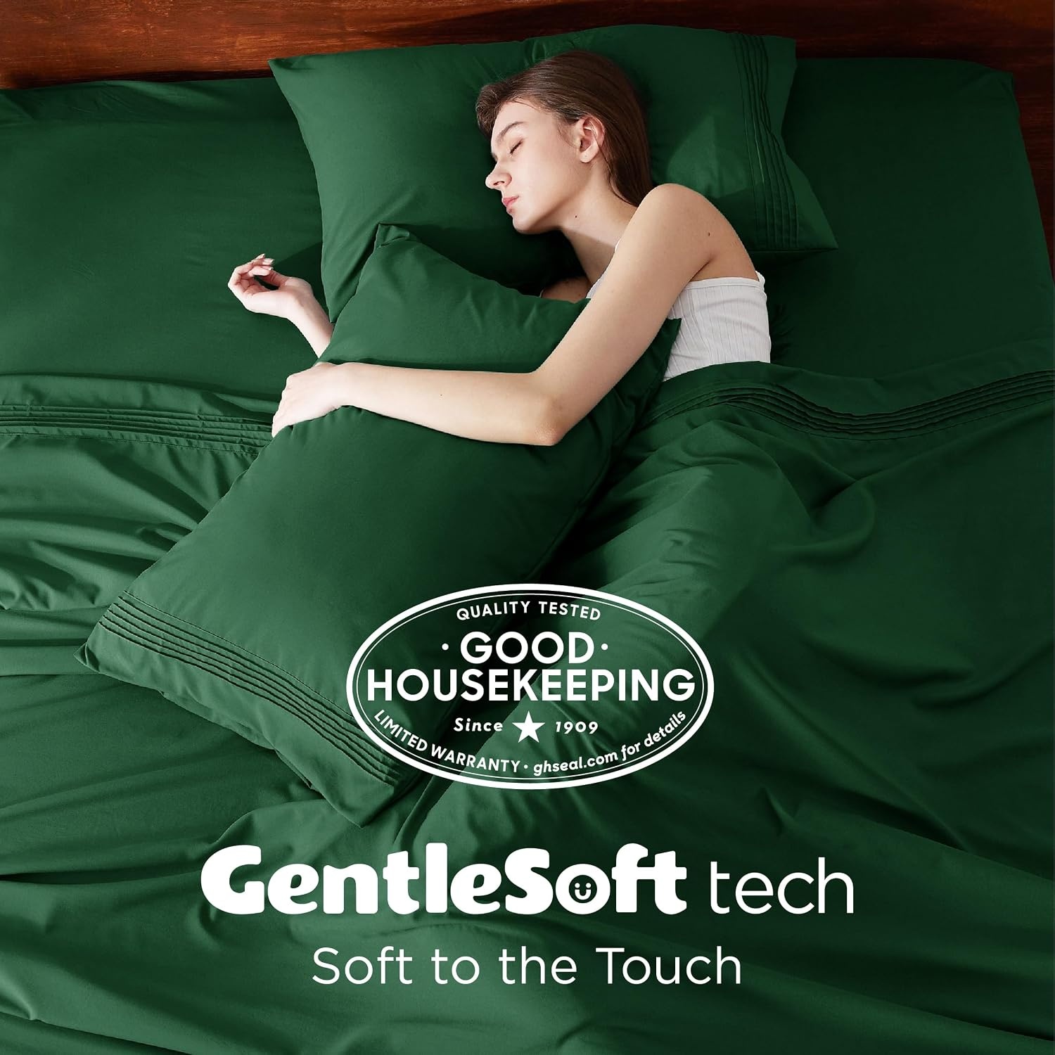image:imageBedsure Deep Pocket Queen Sheets Set Fits Mattresses Up to 21 Inches Thick 4 Piece GentleSoft Bed Sheets Moisture Wicking Soft amp Cooling Bedsheet amp Pillowcases Easy amp Secure Fit LinenEmerald Green