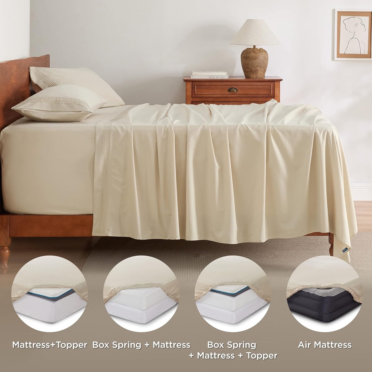 image:imageBedsure Deep Pocket Queen Sheets Set Fits Mattresses Up to 21 Inches Thick 4 Piece GentleSoft Bed Sheets Moisture Wicking Soft amp Cooling Bedsheet amp Pillowcases Easy amp Secure Fit Linen04 Beige