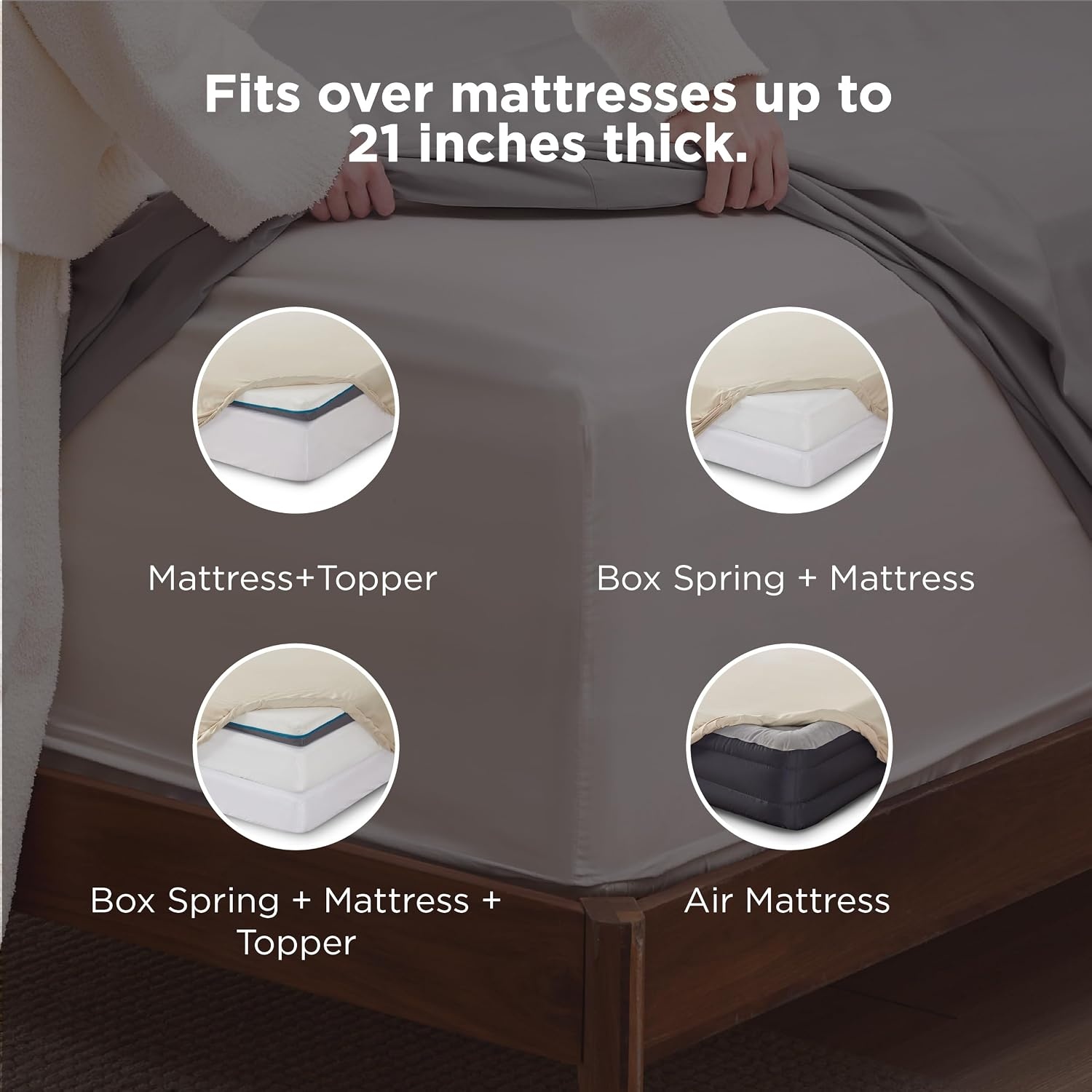 image:imageBedsure Deep Pocket Queen Sheets Set Fits Mattresses Up to 21 Inches Thick 4 Piece GentleSoft Bed Sheets Moisture Wicking Soft amp Cooling Bedsheet amp Pillowcases Easy amp Secure Fit Linen04 Beige