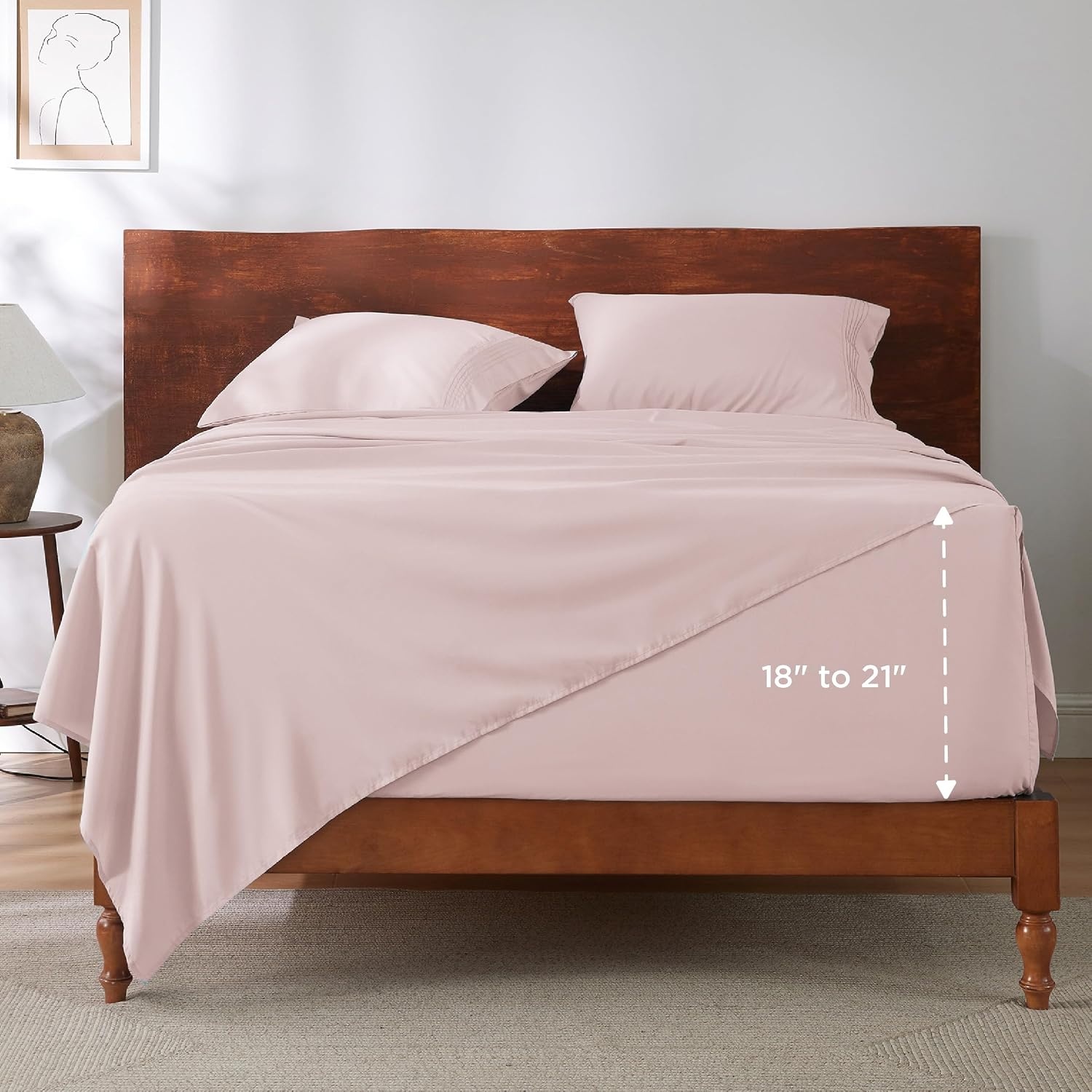 image:imageBedsure Deep Pocket Queen Sheets Set Fits Mattresses Up to 21 Inches Thick 4 Piece GentleSoft Bed Sheets Moisture Wicking Soft amp Cooling Bedsheet amp Pillowcases Easy amp Secure Fit Linen13 Blush Pink