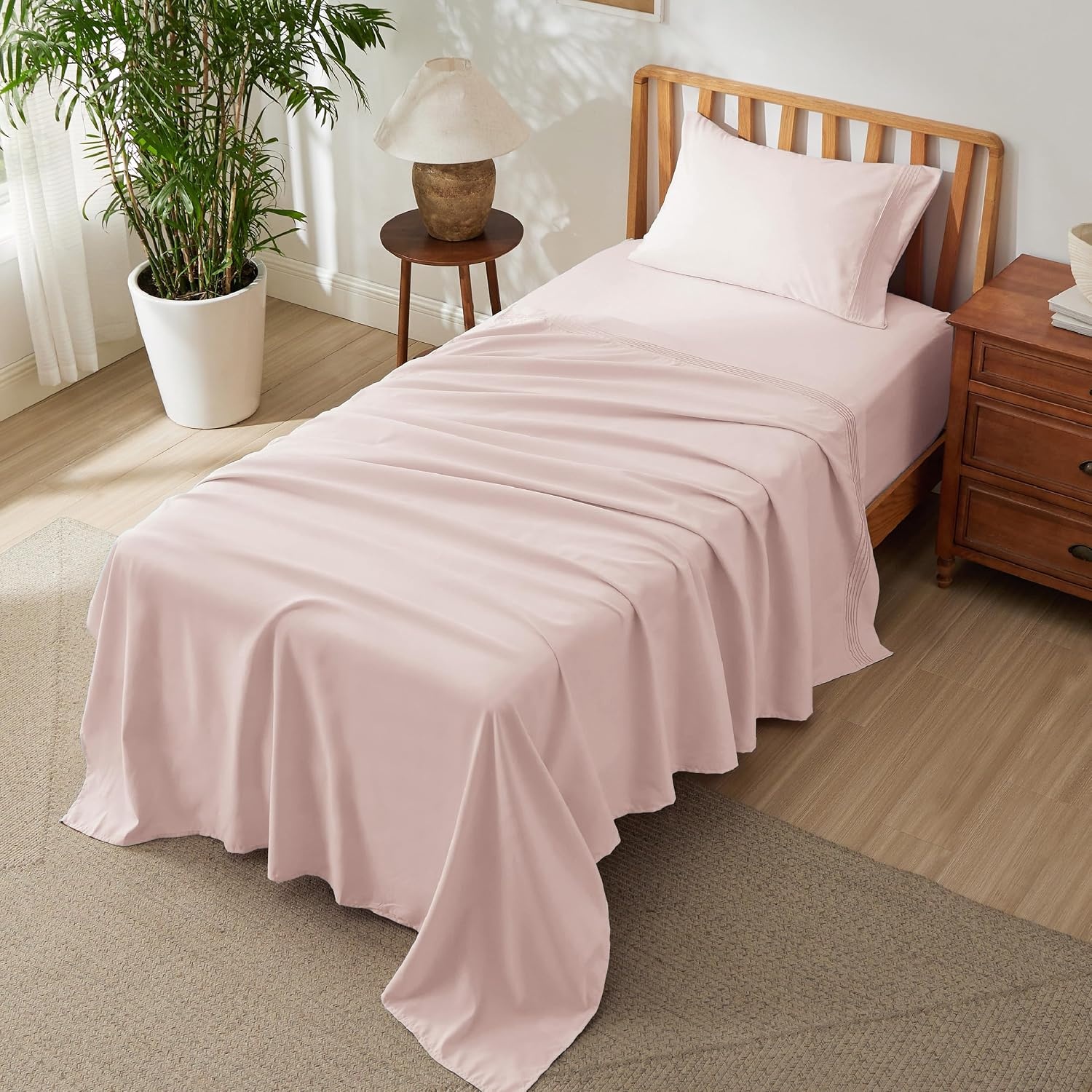 image:imageBedsure Deep Pocket Queen Sheets Set Fits Mattresses Up to 21 Inches Thick 4 Piece GentleSoft Bed Sheets Moisture Wicking Soft amp Cooling Bedsheet amp Pillowcases Easy amp Secure Fit Linen13 Blush Pink
